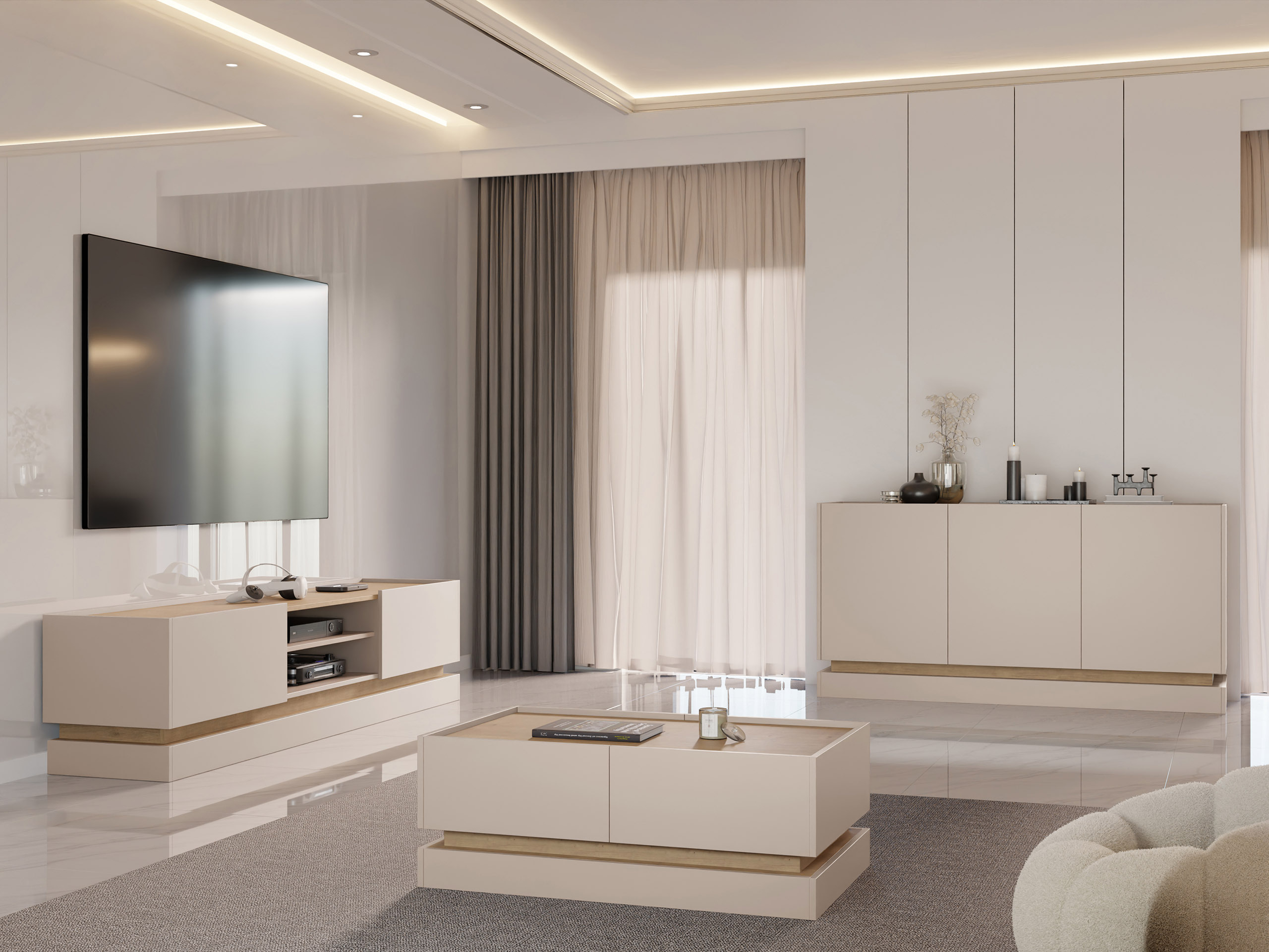 Conjunto de salón Comfivo Tilia (Cachemira + Roble)