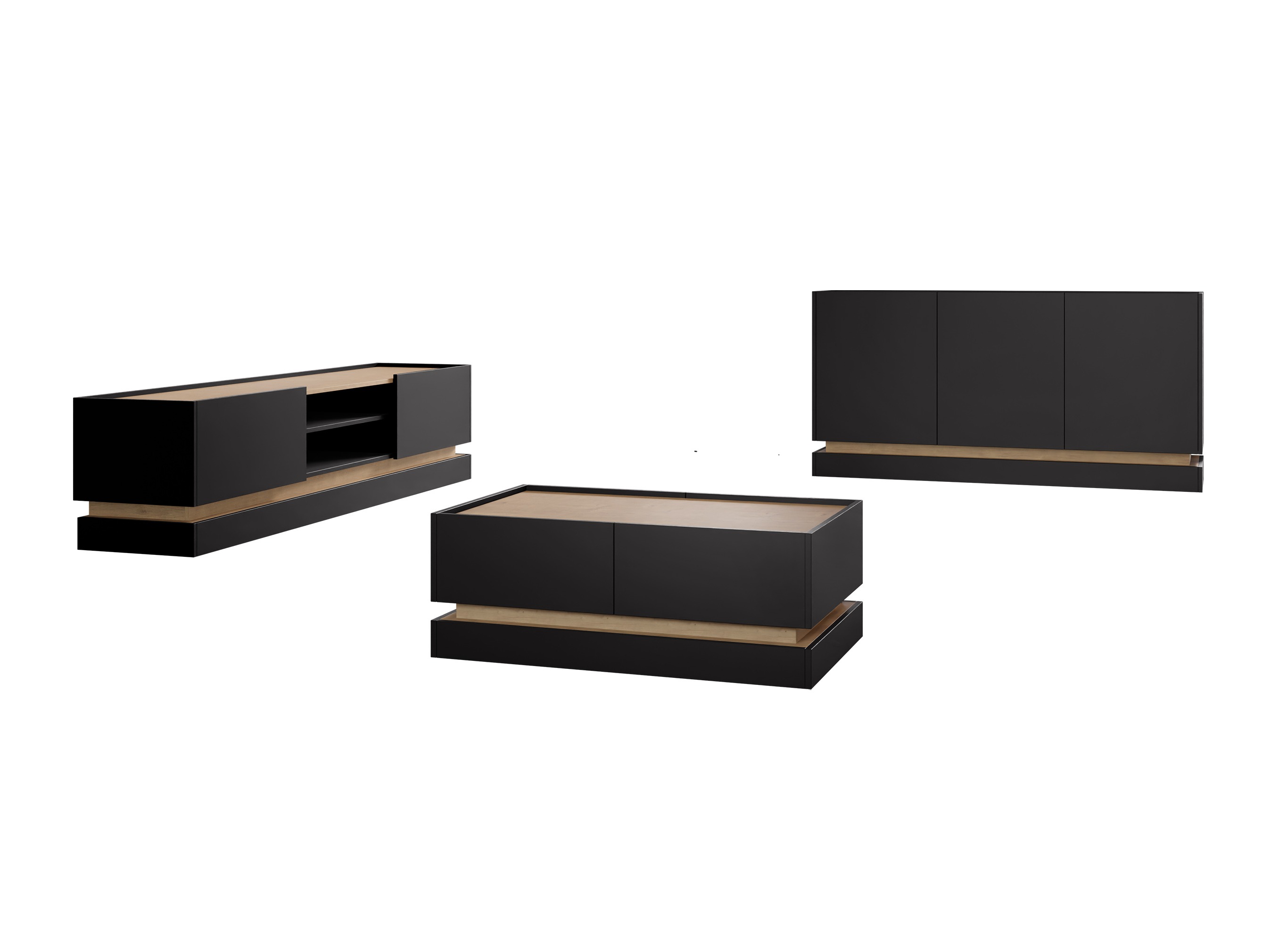 Conjunto de salón Comfivo Tilia (Negro + Roble)