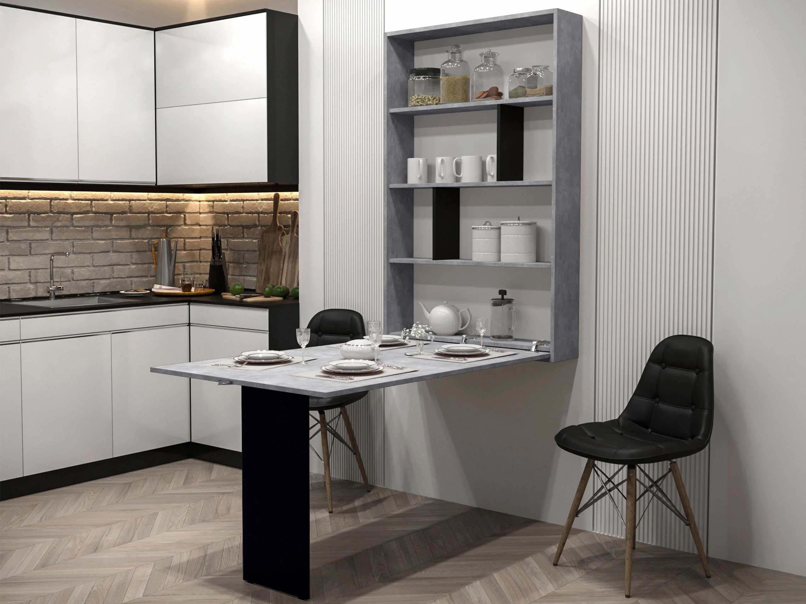 Mesa plegable Pinis III (Negro + Hormigón)