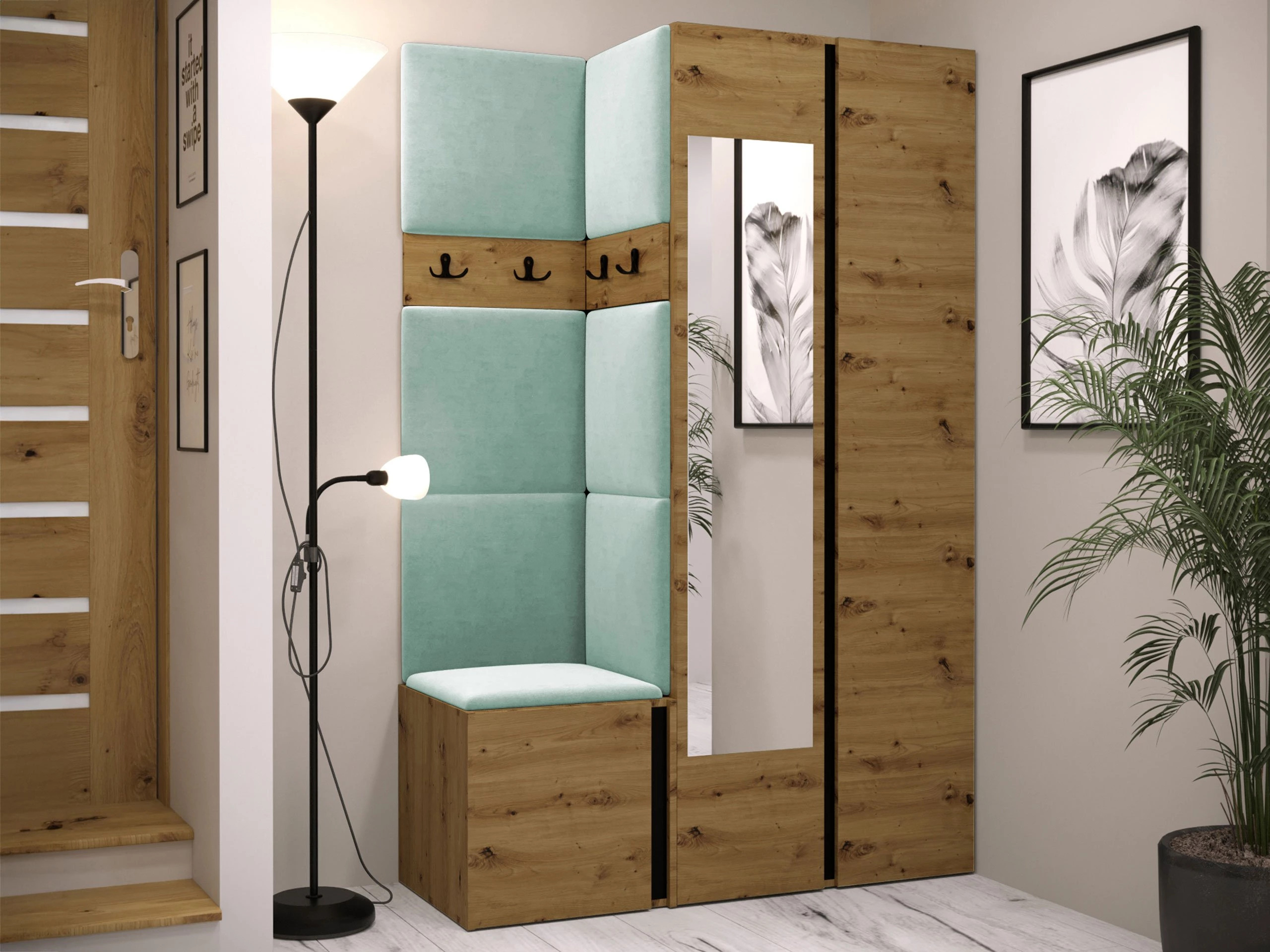 Conjunto para recibidor Pinis XXVI (Roble Artisan + Negro)