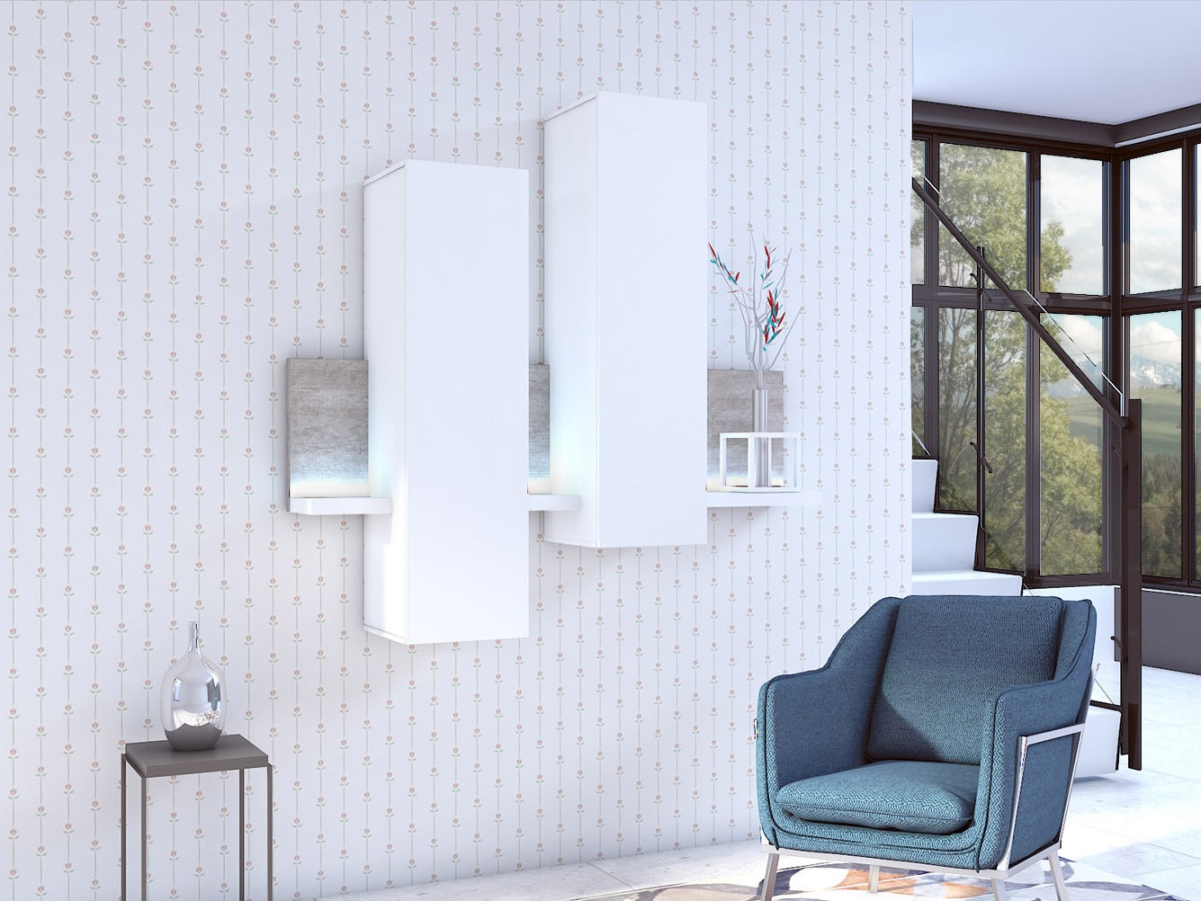 Armario de pared Lutiva 101 (Blanco + Hormigón)