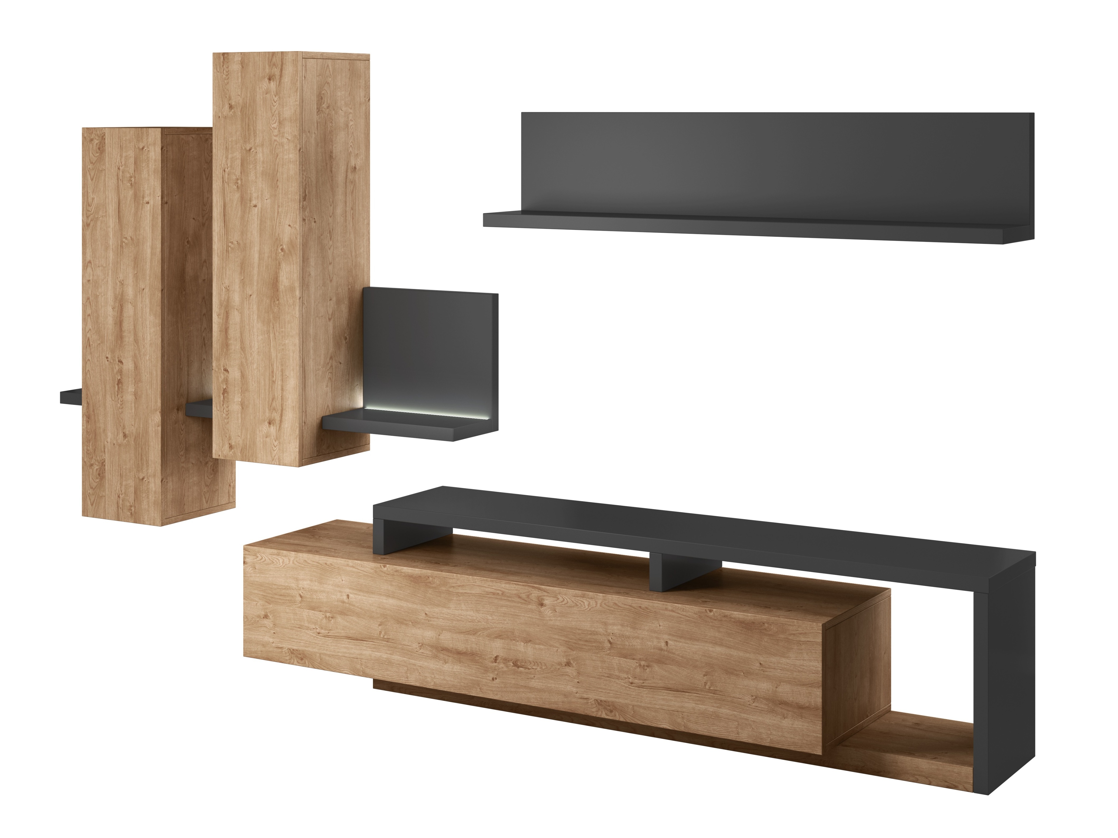 Conjunto de salón Lutiva 100 (Antracita + Ribbec roble)