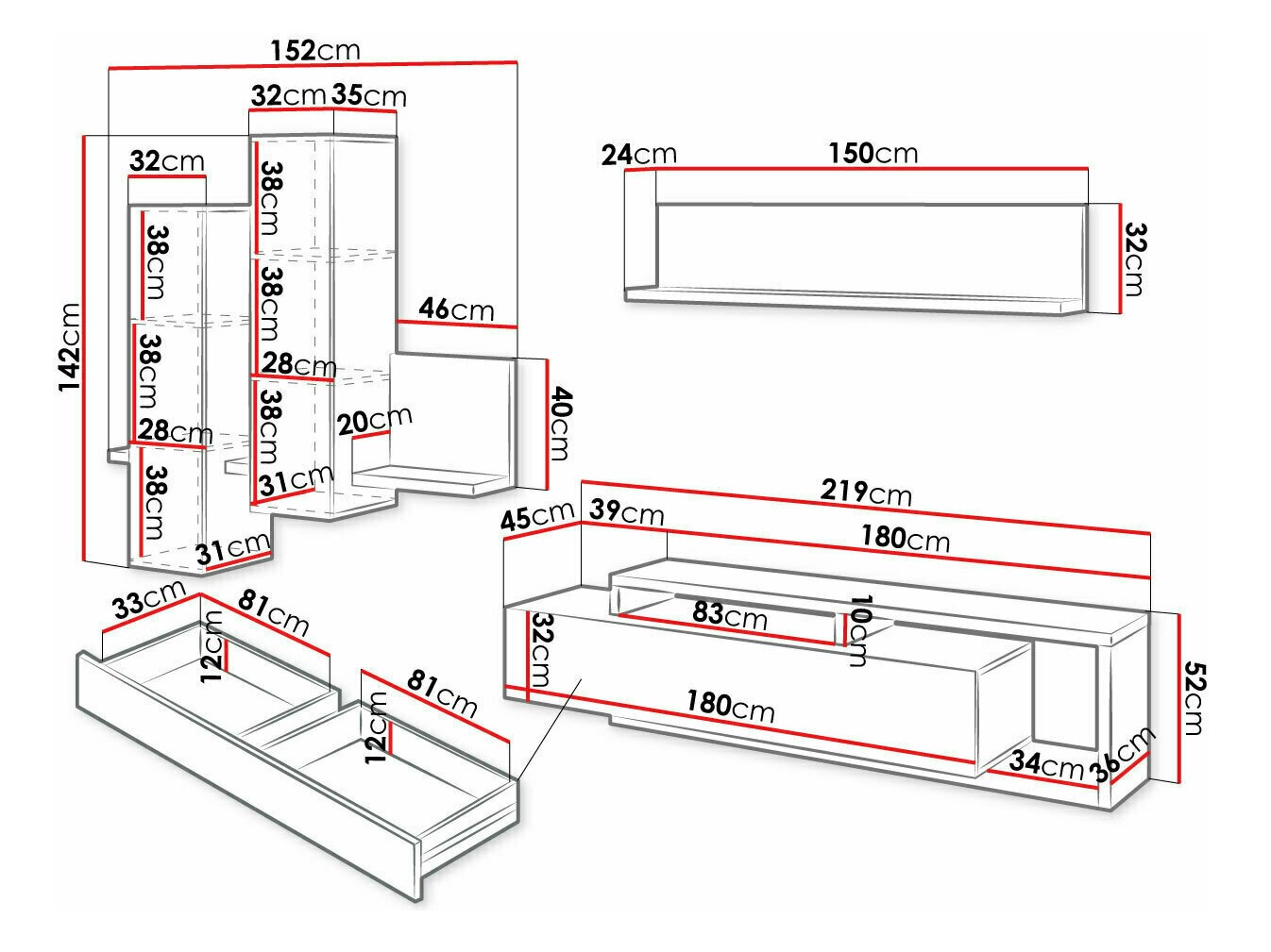 Conjunto de salón Lutiva 100 (Blanco + Hormigón)
