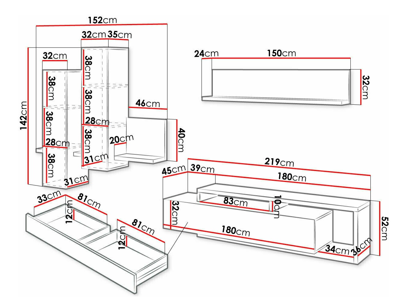 Conjunto de salón Lutiva 100 (Madera gris + Abeto oscuro)