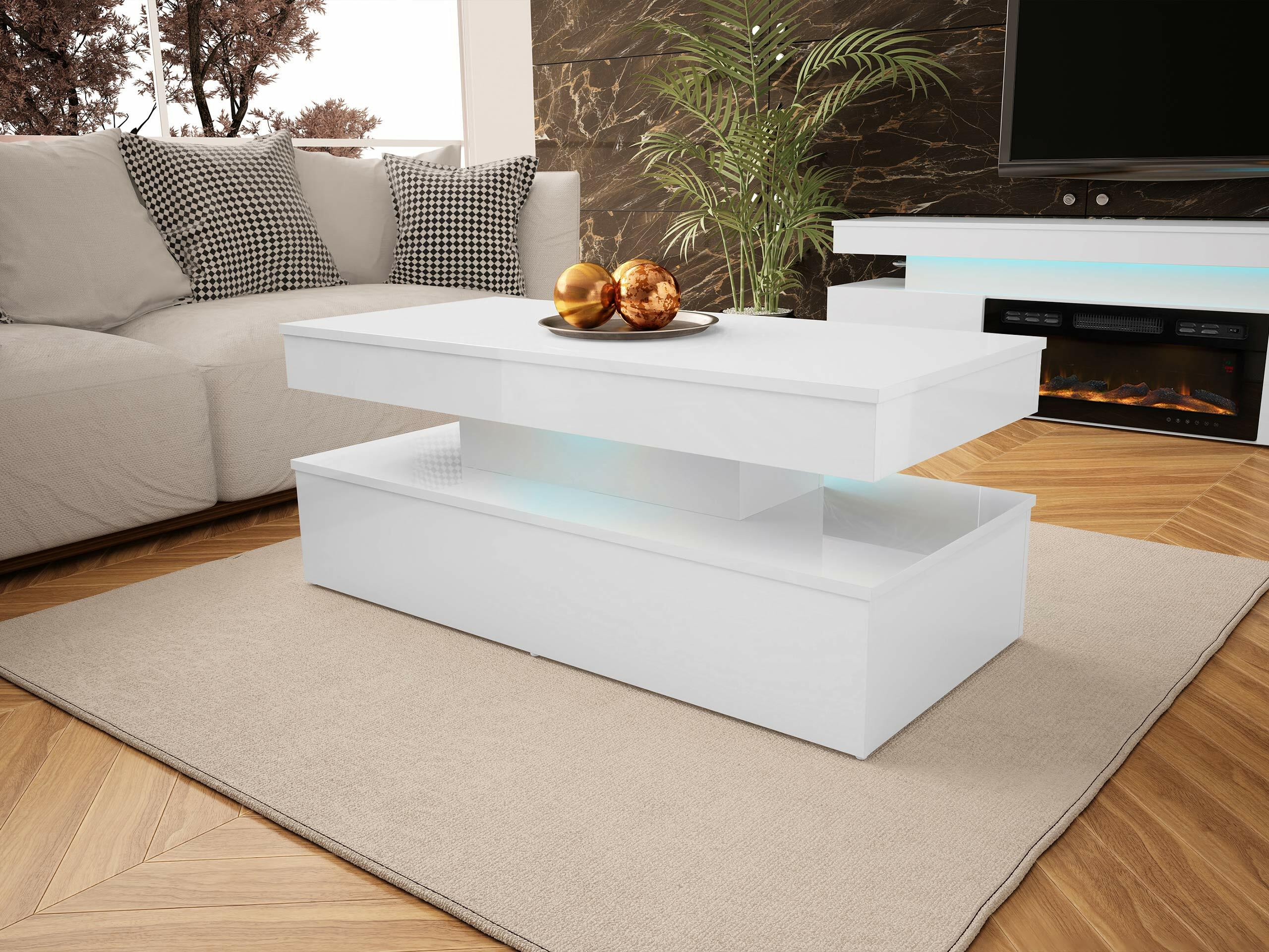 Mesa de centro Monfero (Blanco + Blanco brillante)