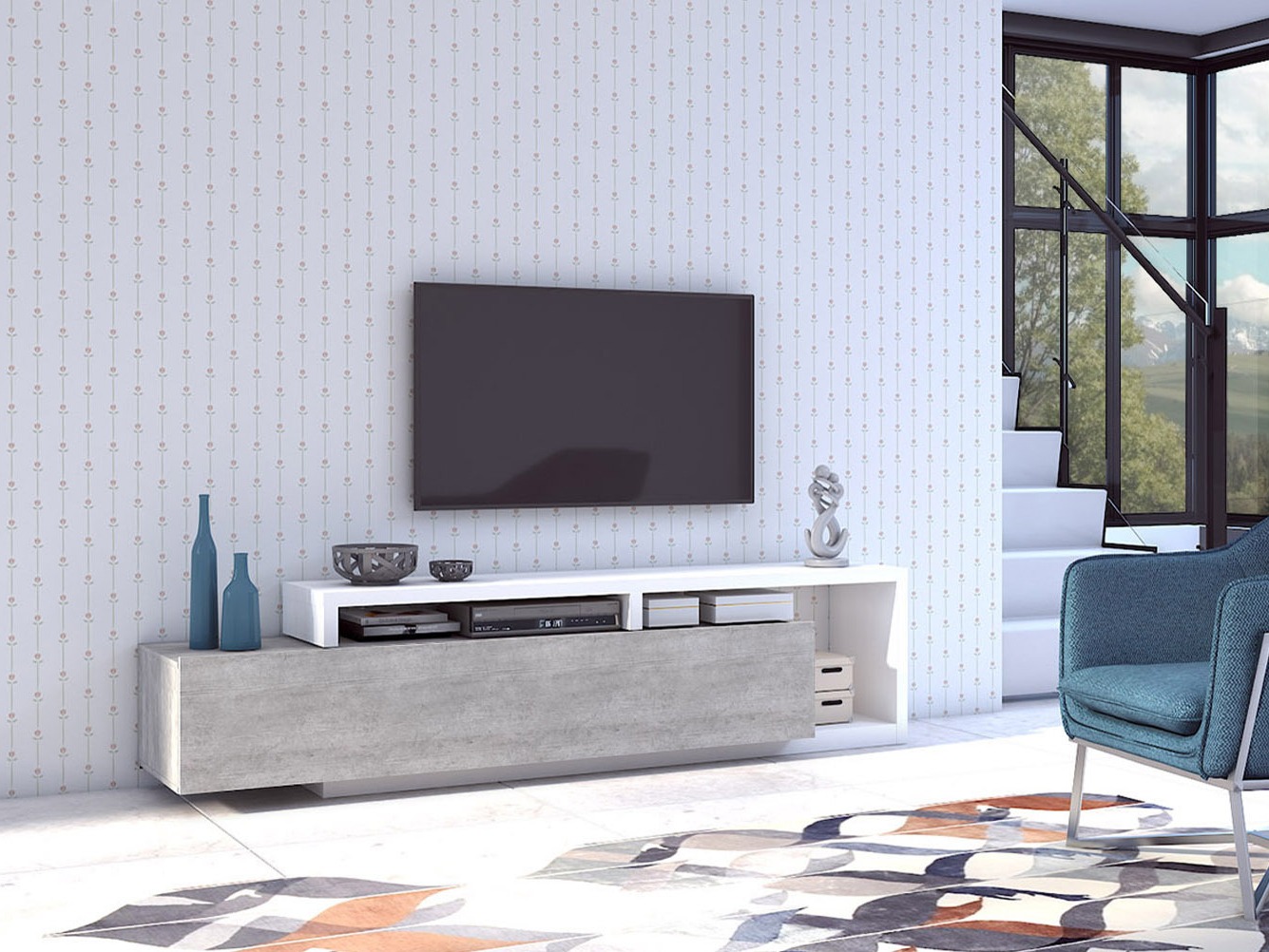Mueble TV Lutiva 103 (Blanco + Hormigón)