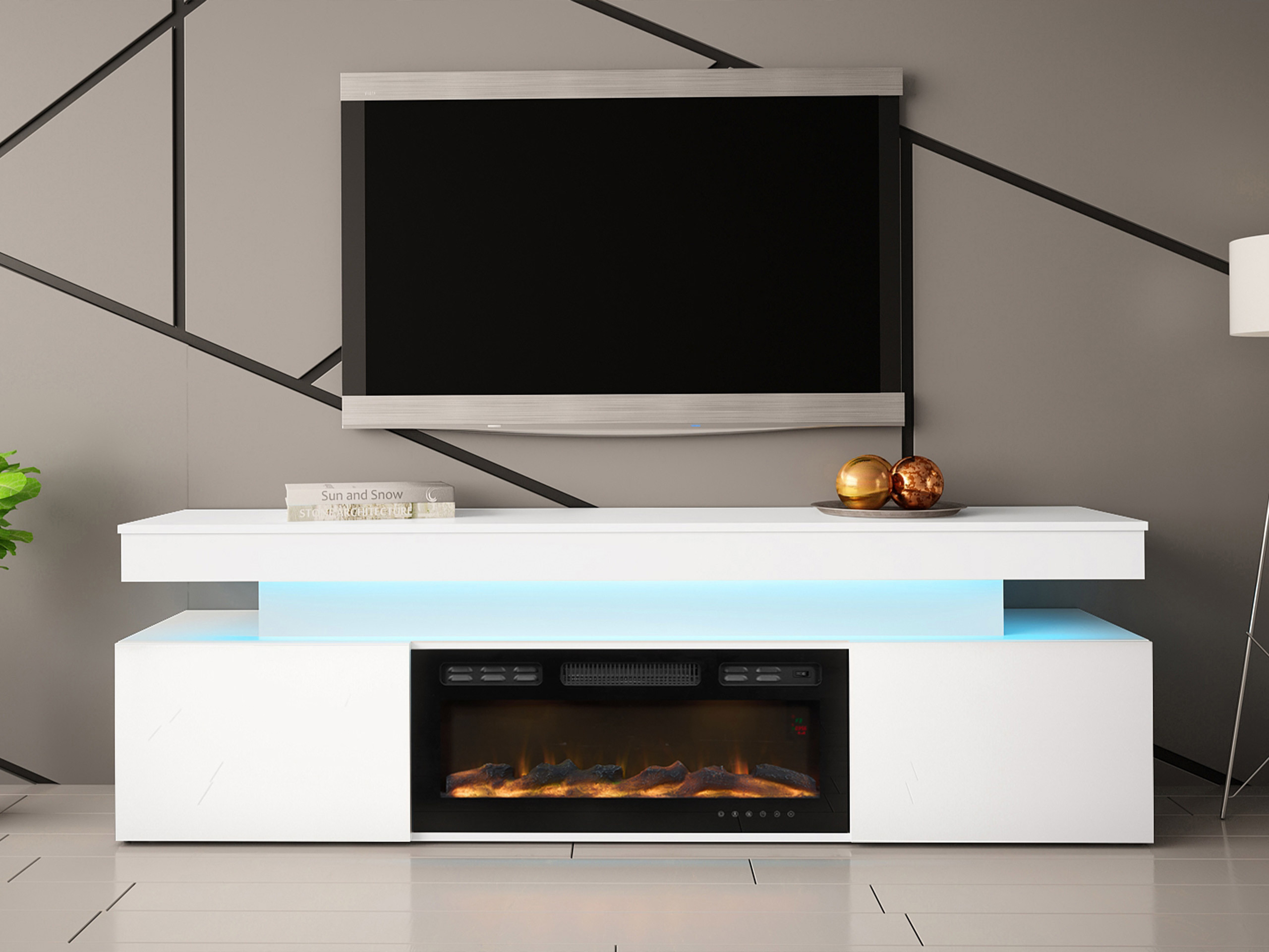Mueble TV Monfero I (Blanco + Blanco brillante)