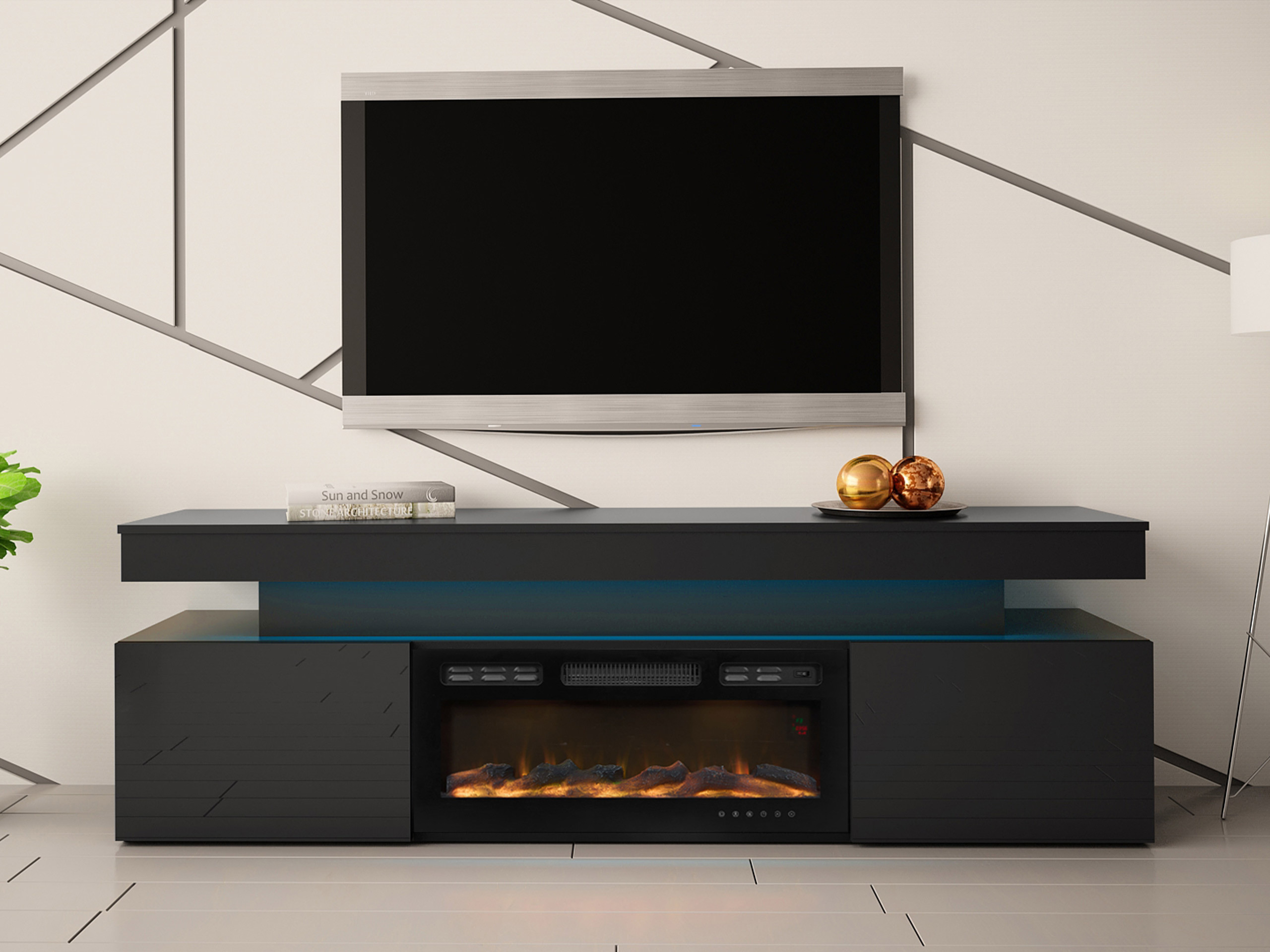 Mueble TV Monfero I (Negro + Negro brillante)