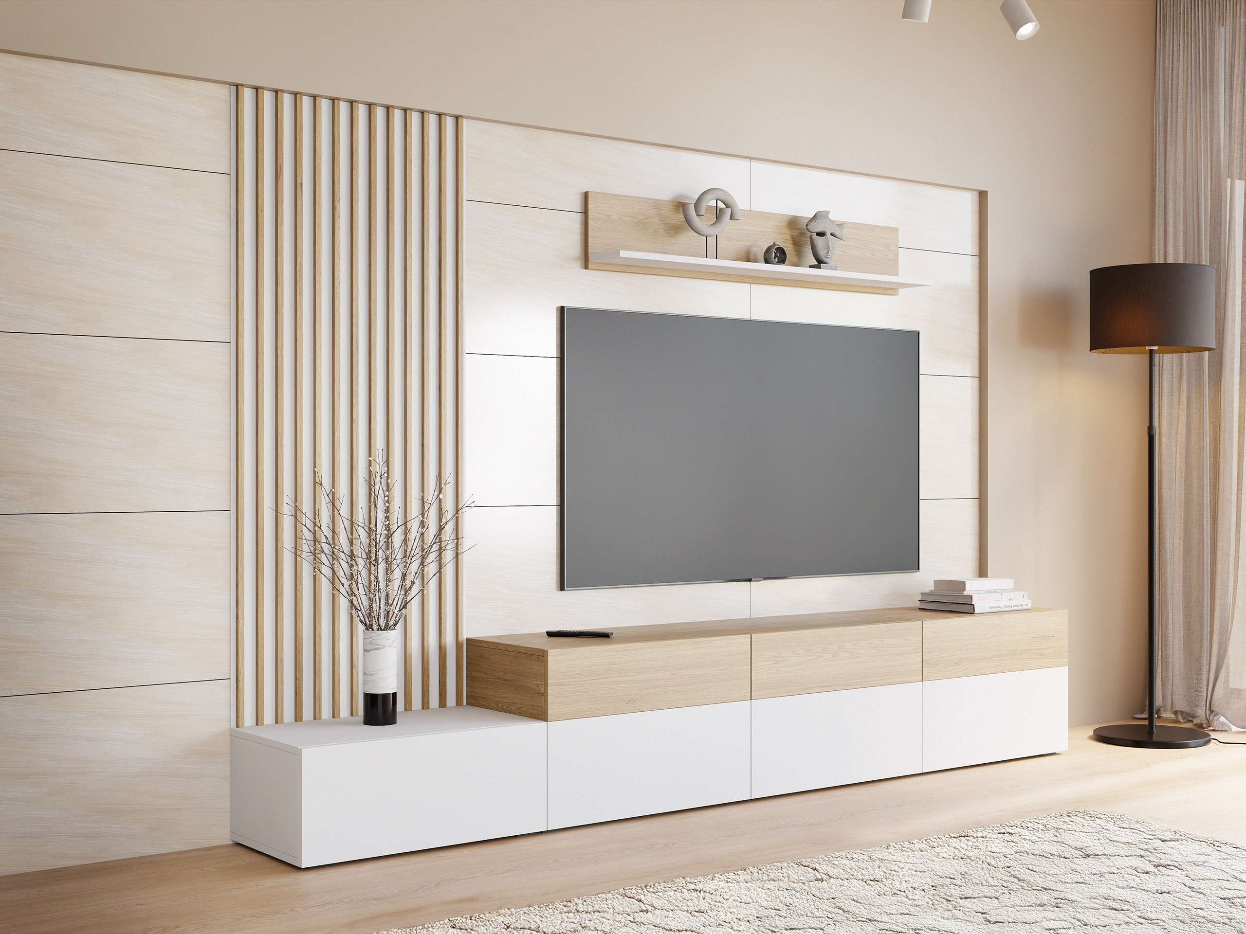 Conjunto de salón Comfivo Munium II (Blanco + Roble)