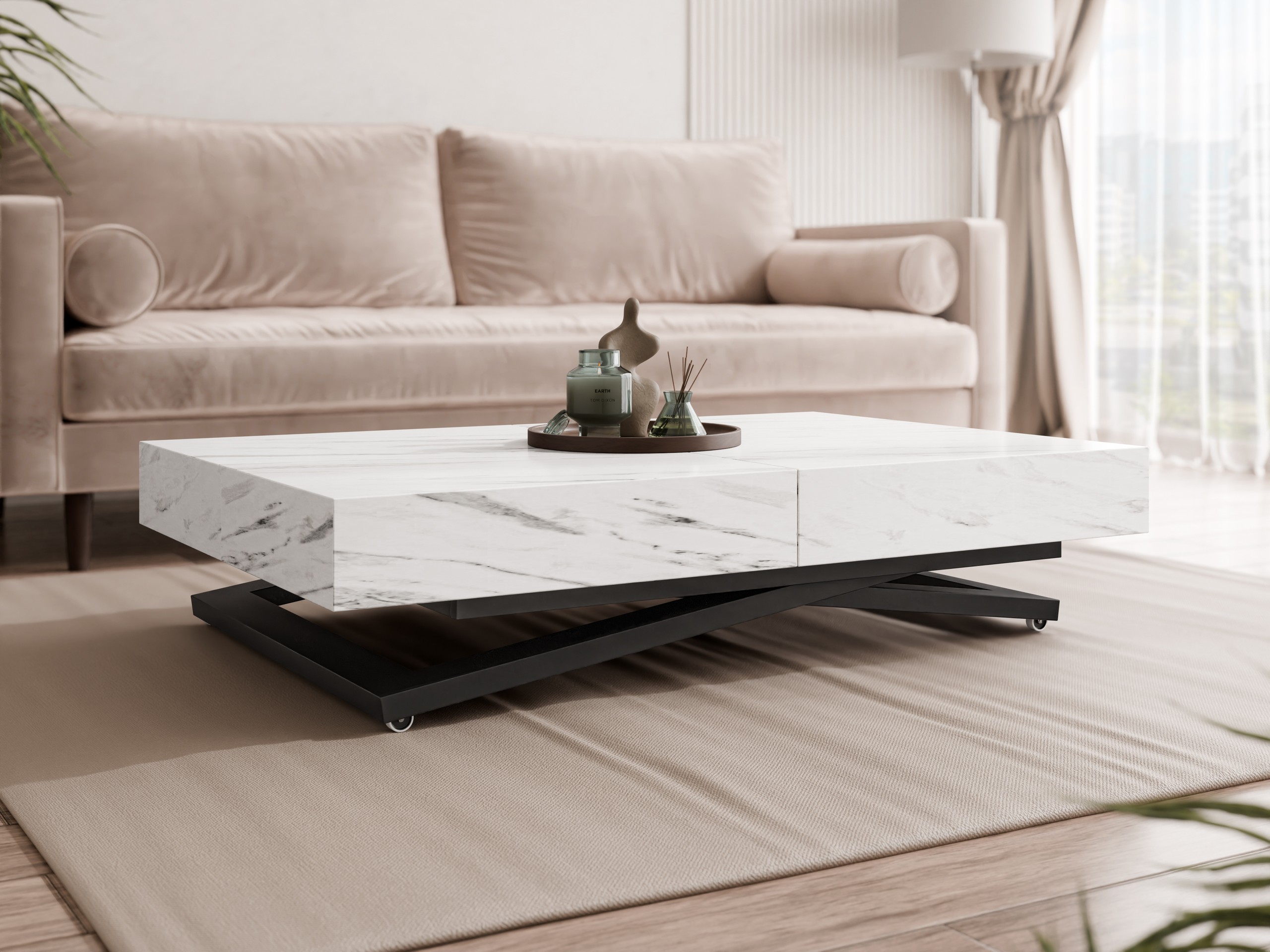Mesa de centro convertible Oswego 171 (Mármol blanco)