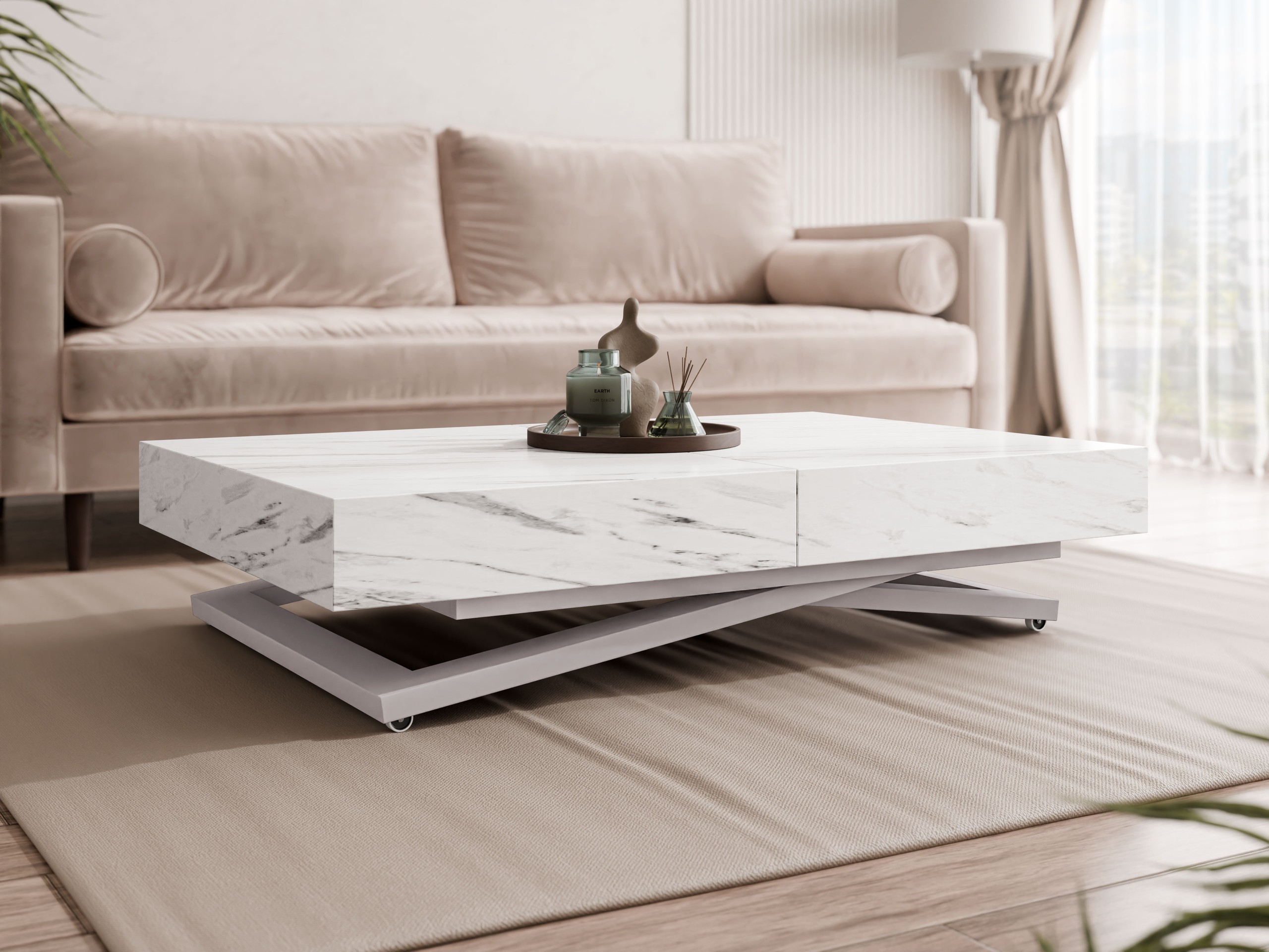 Mesa de centro convertible Oswego 172 (Mármol blanco)