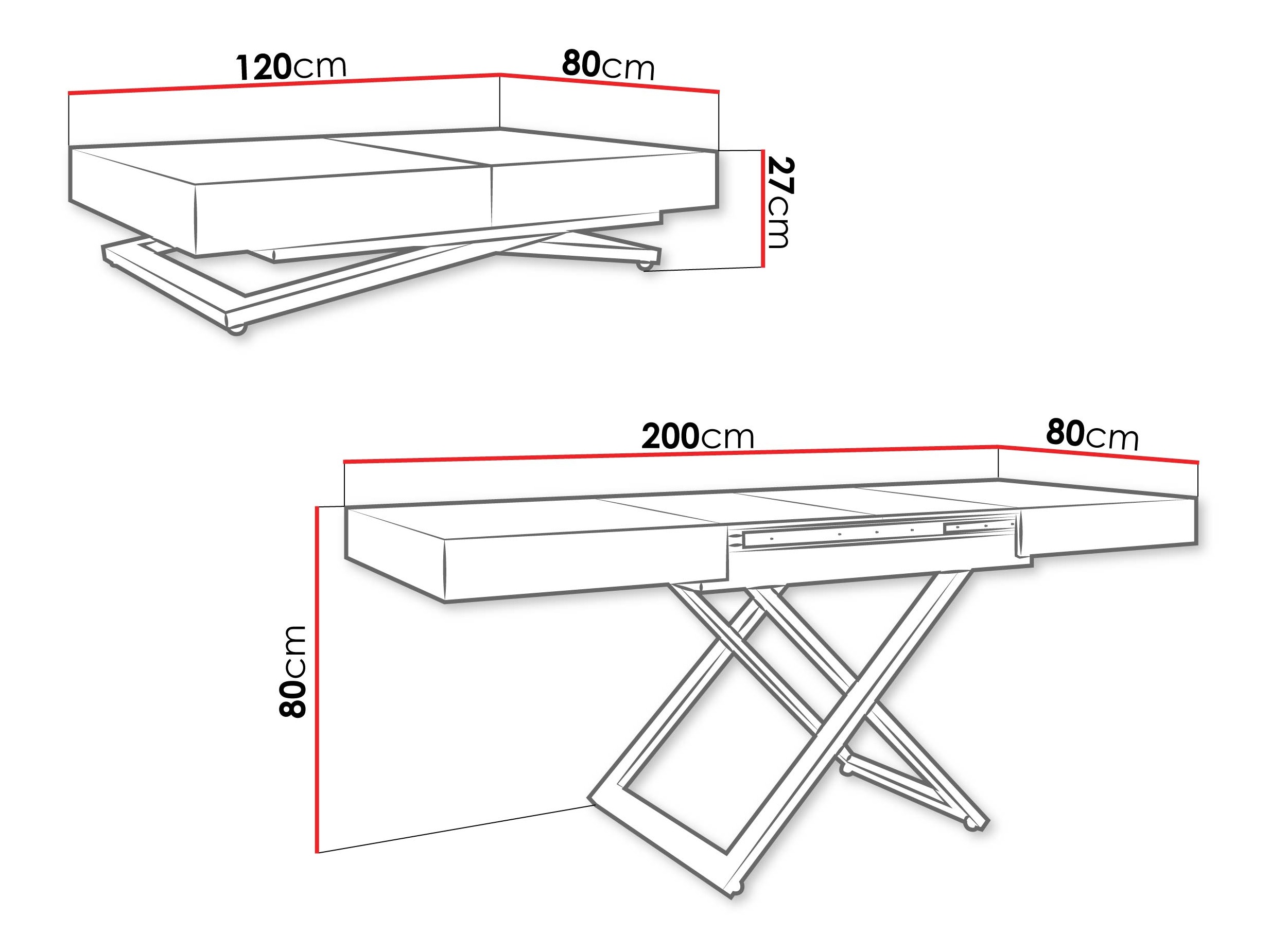 Mesa de centro convertible Oswego 173 (Mármol negro)