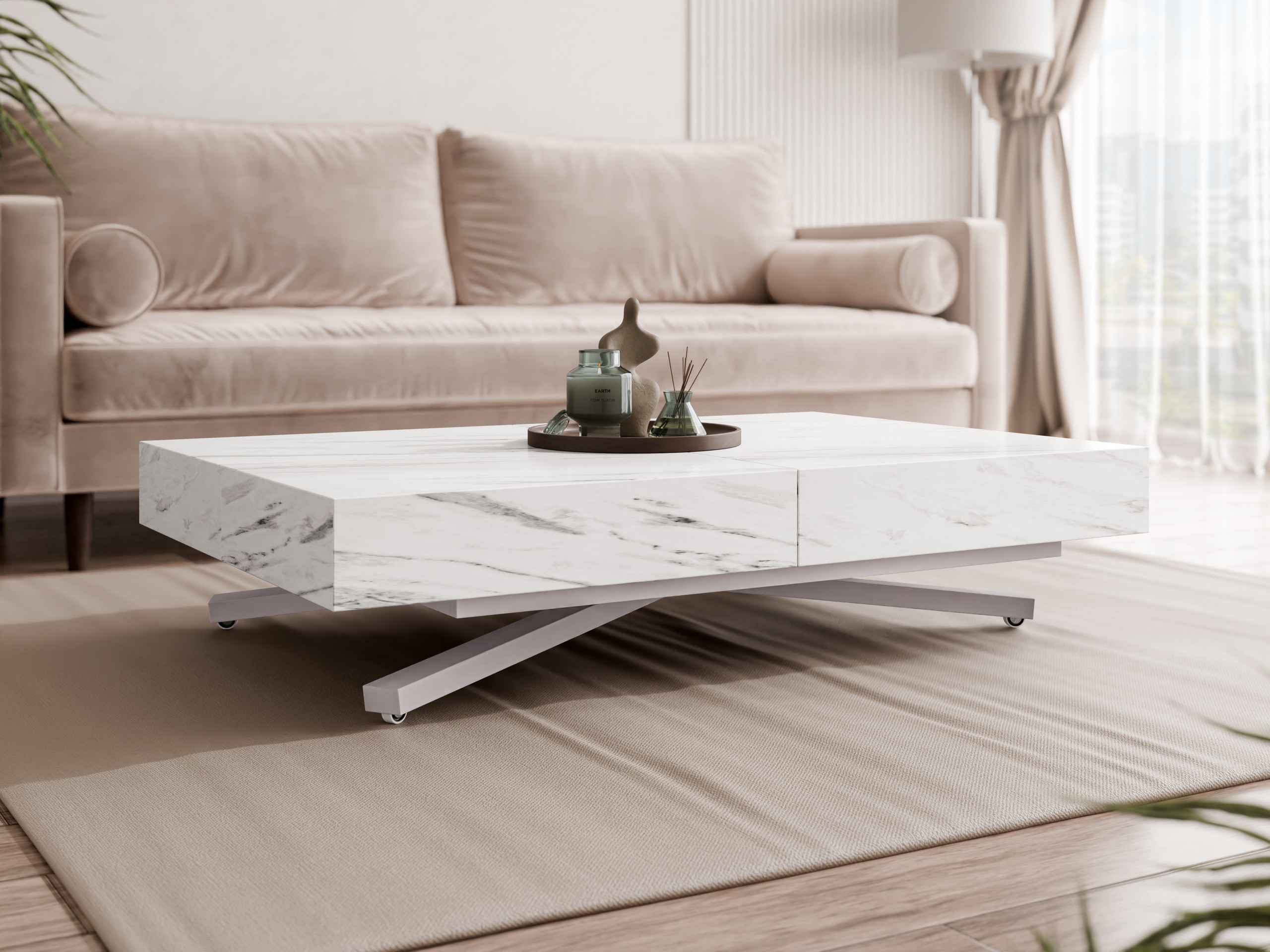 Mesa de centro convertible Oswego 177 (Mármol blanco)