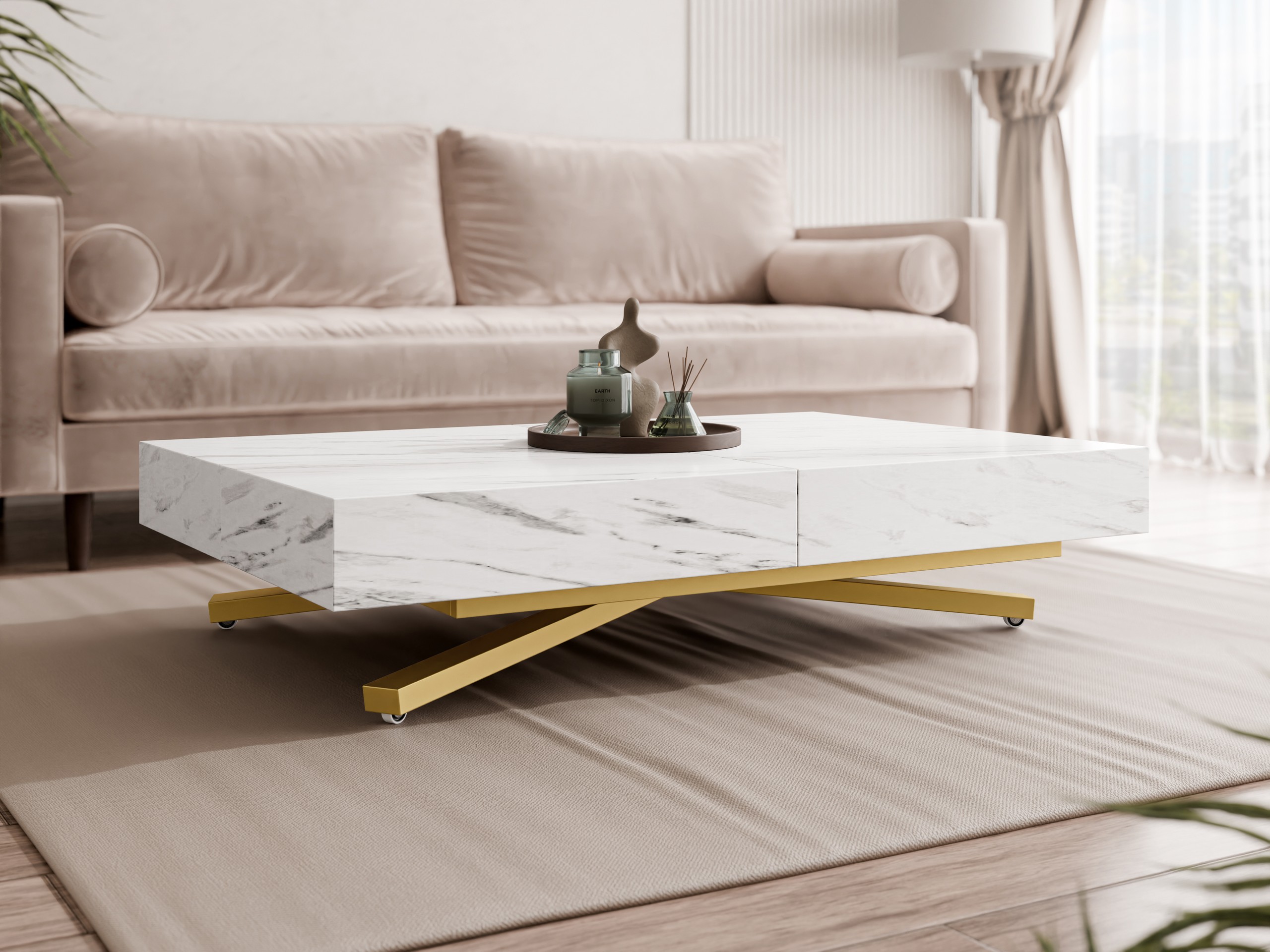 Mesa de centro convertible Oswego 178 (Mármol blanco)
