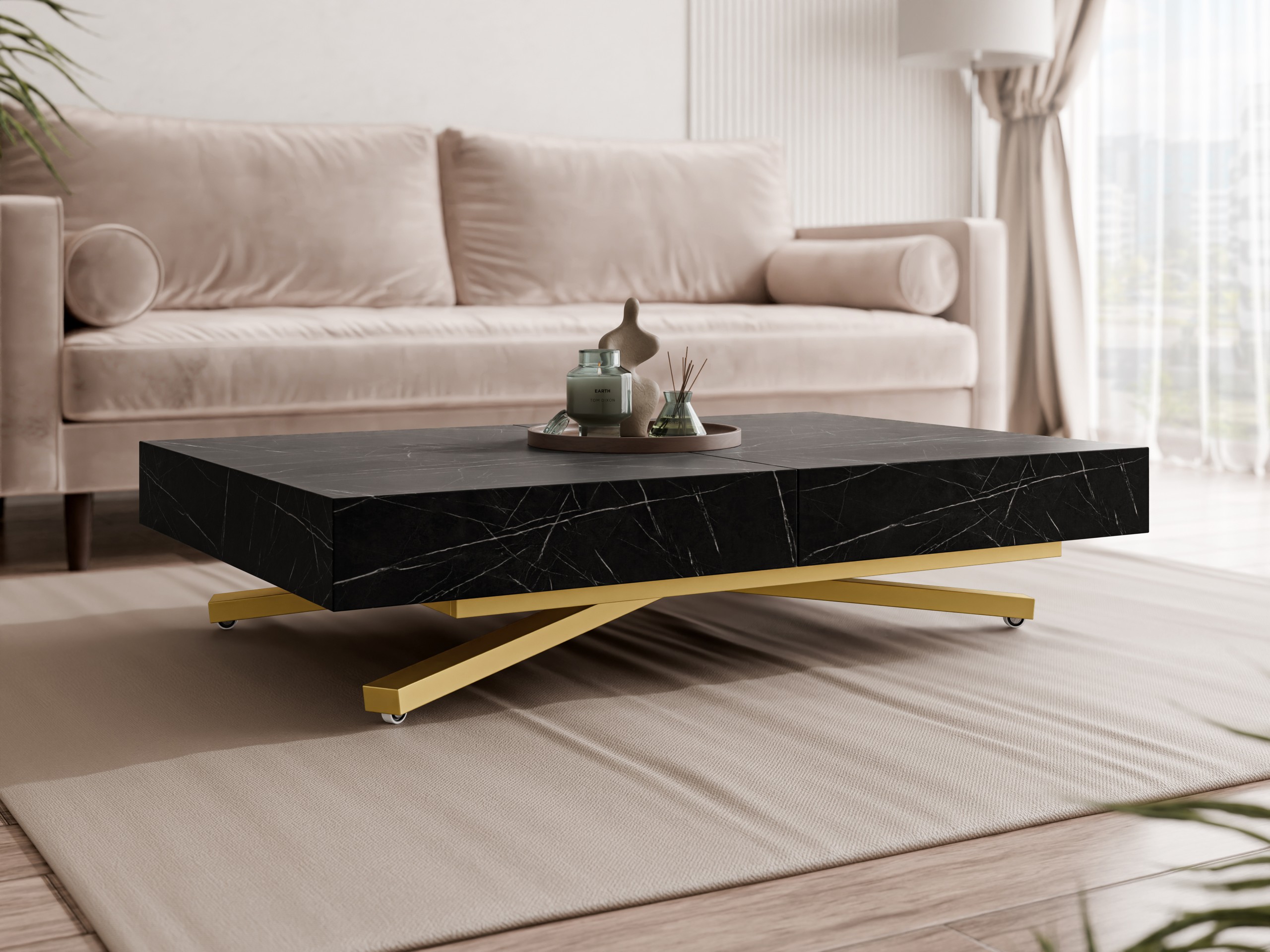 Mesa de centro convertible Oswego 178 (Mármol negro)