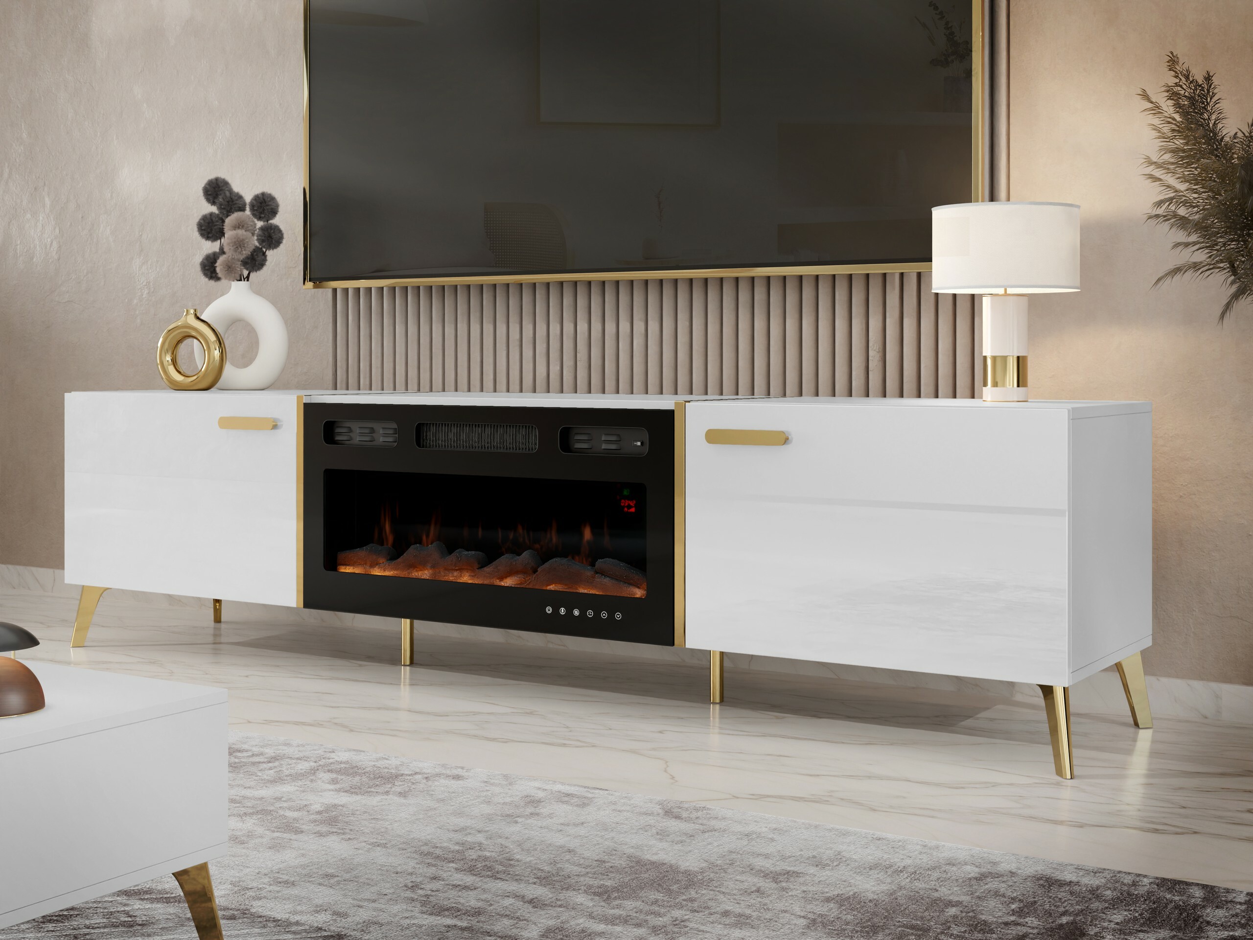 Mueble TV Comfivo Teslomo 112 (Blanco + Blanco brillante)