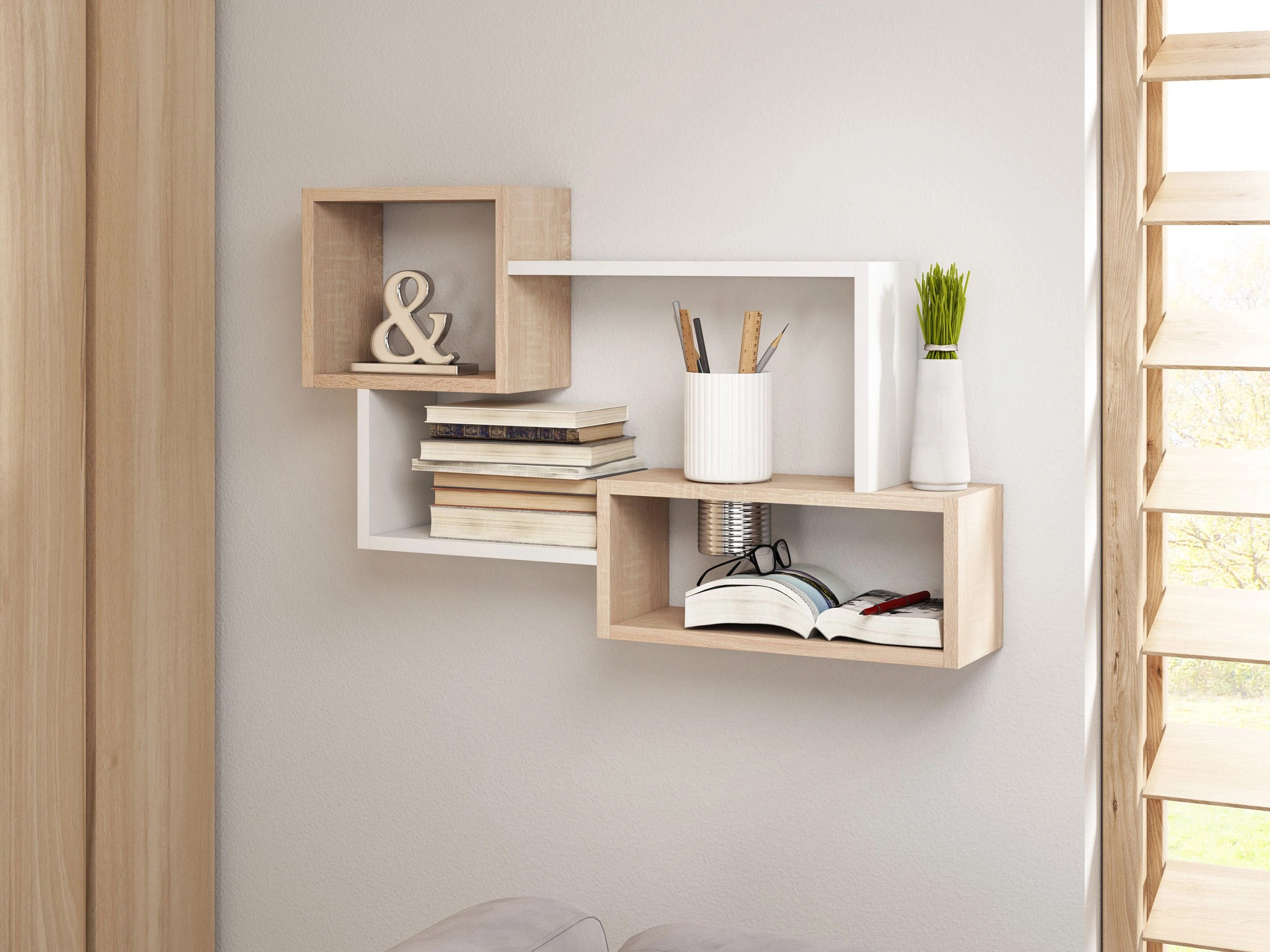 Estantería de pared Lexicon II (Roble Sonoma + Blanco)