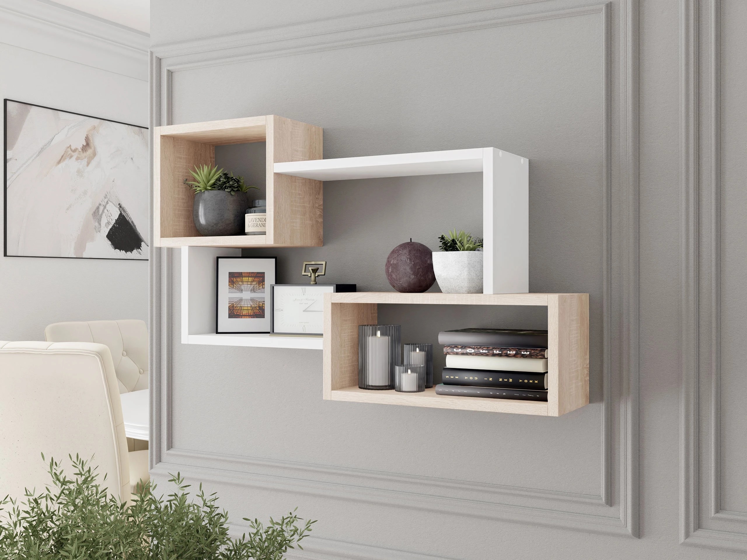 Estantería de pared Lexicon II (Roble Sonoma + Blanco)