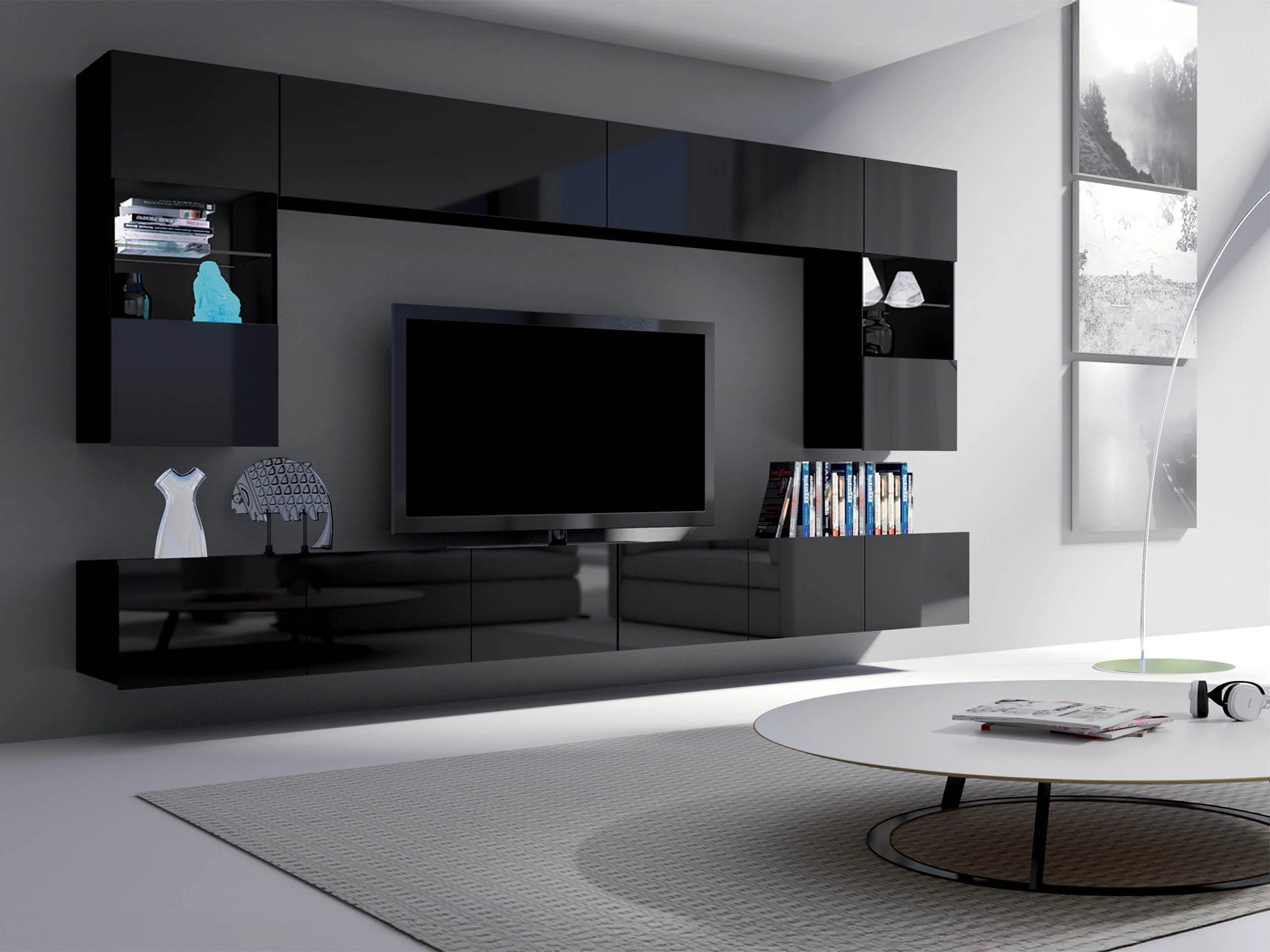 Armario de pared Remus (Negro + Negro brillante)