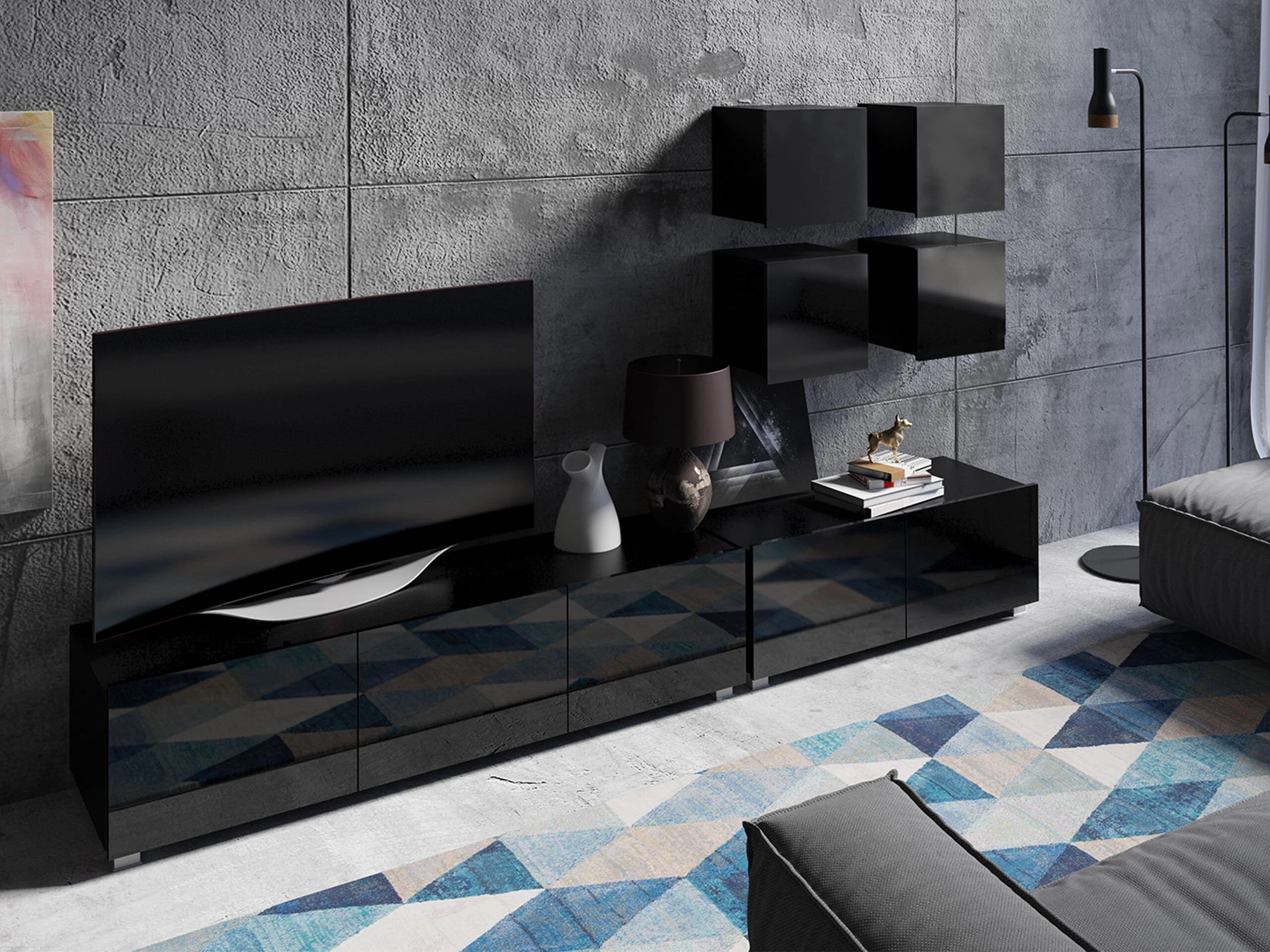 Mueble TV Remus I (Negro + Negro brillante)