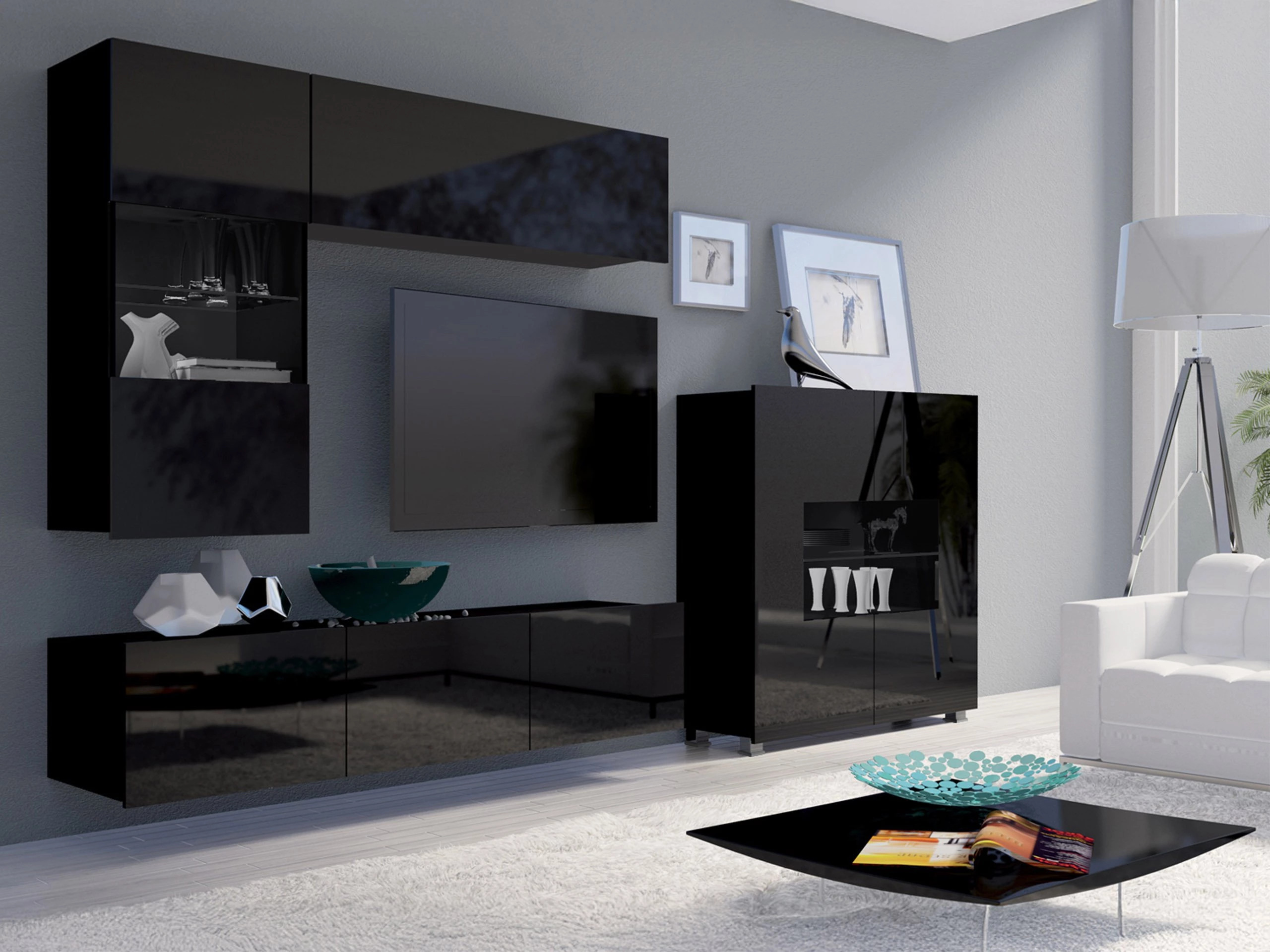 Mueble TV Remus (Negro + Negro brillante)
