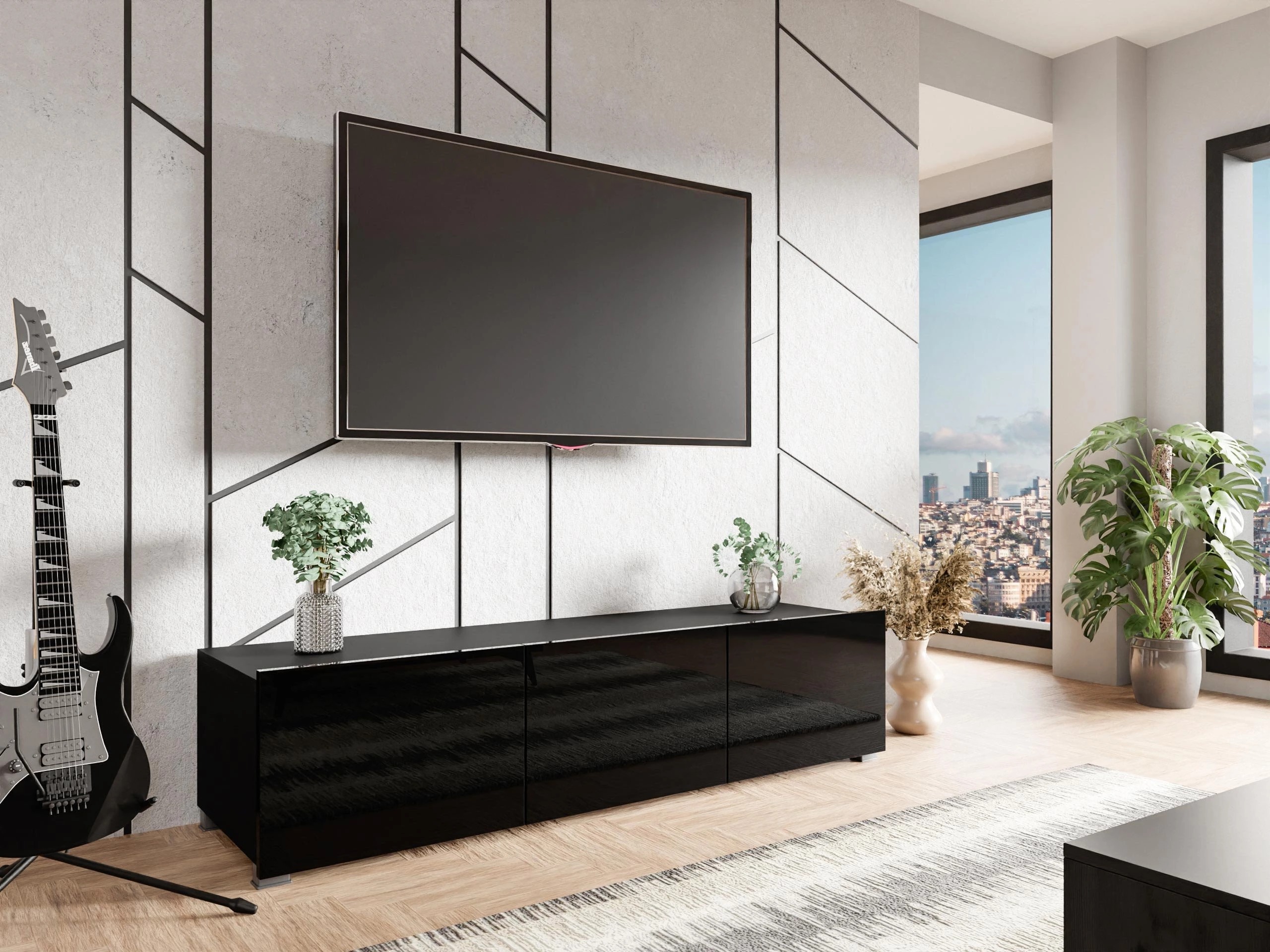 Mueble TV Remus (Negro + Negro brillante)