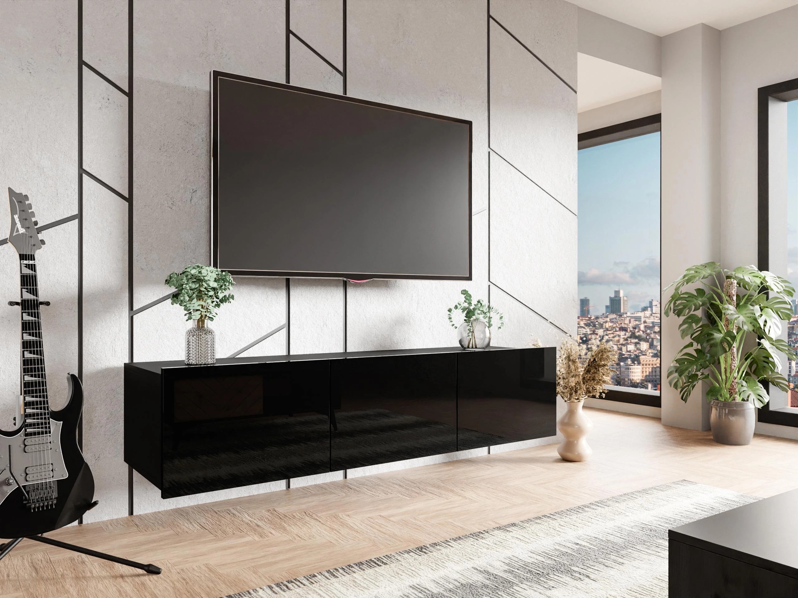 Mueble TV Remus (Negro + Negro brillante)