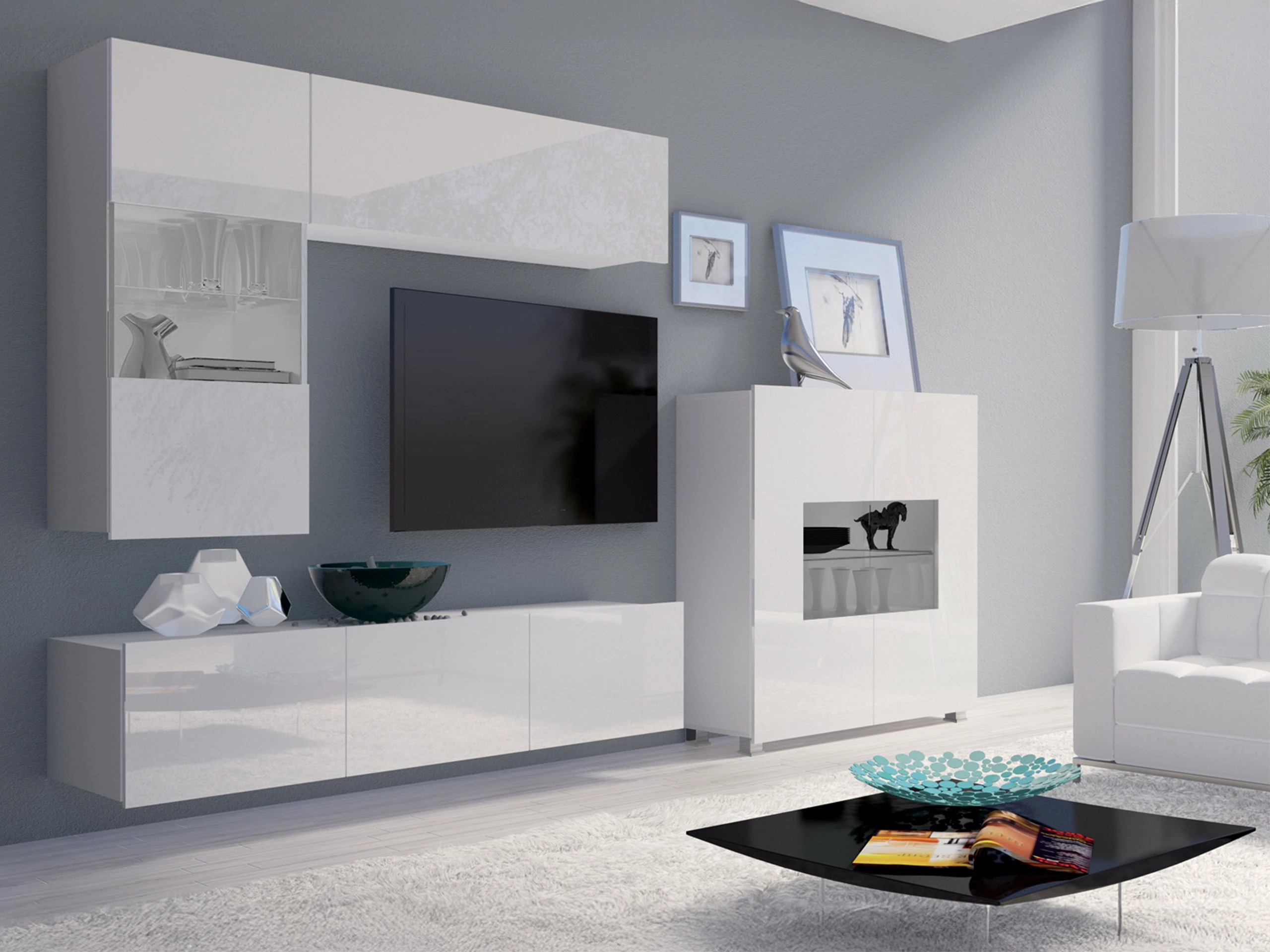 Conjunto de salón Remus III (Blanco + Blanco brillante)