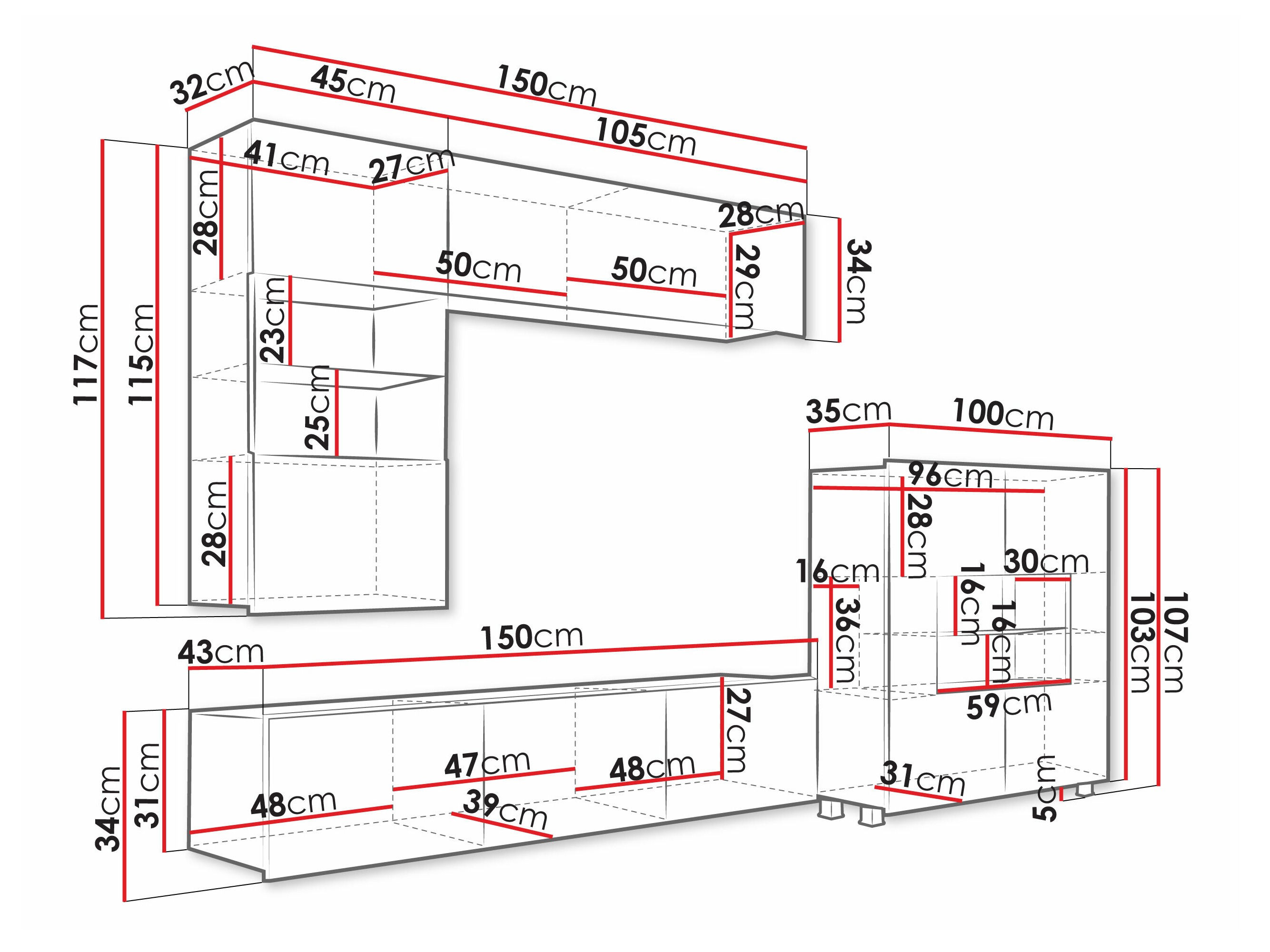 Conjunto de salón Remus III (Negro + Negro brillante)