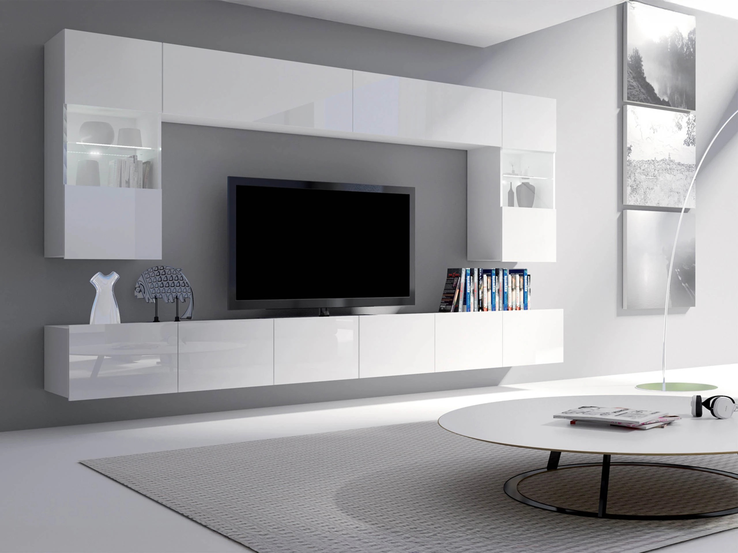Conjunto de salón Remus I (Blanco + Blanco brillante)