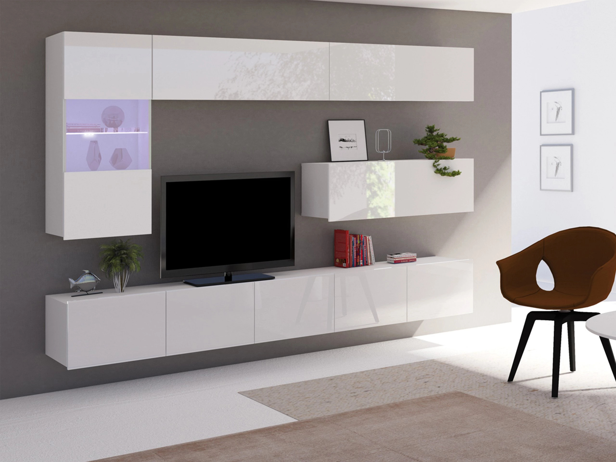 Conjunto de salón Remus IV (Blanco + Blanco brillante)