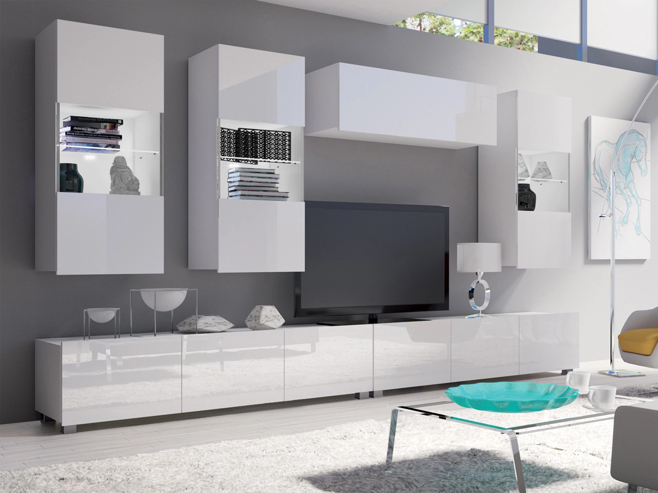 Conjunto de salón Remus V (Blanco + Blanco brillante)