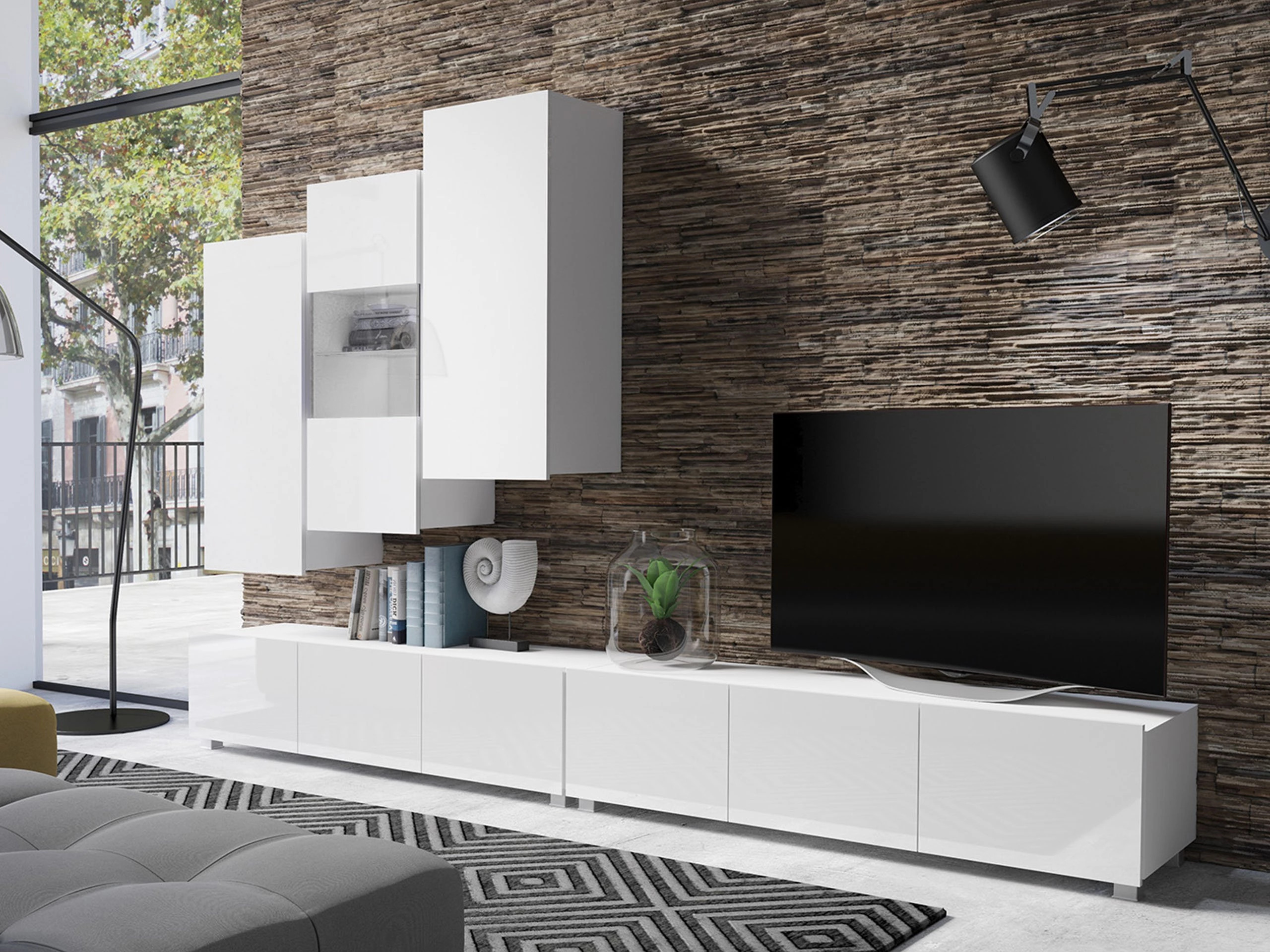 Armario de pared Remus III (Blanco + Blanco brillante)