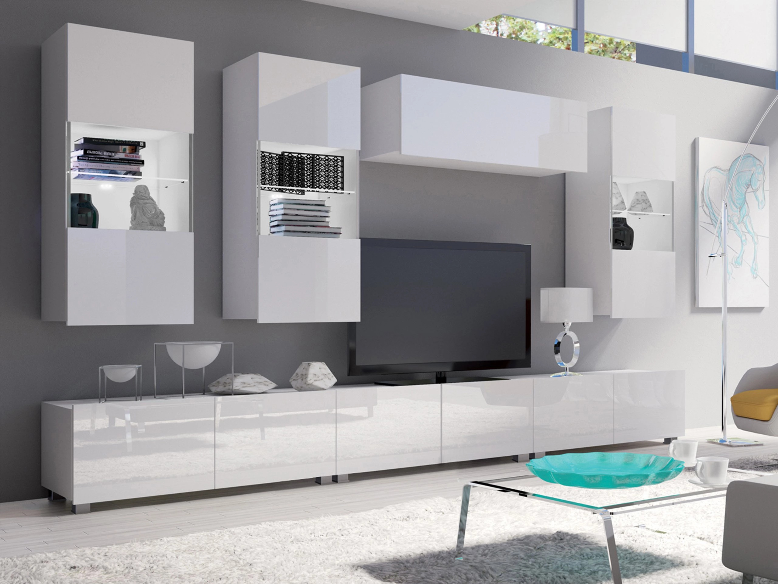 Conjunto de salón Remus XI (Blanco + Blanco brillante)