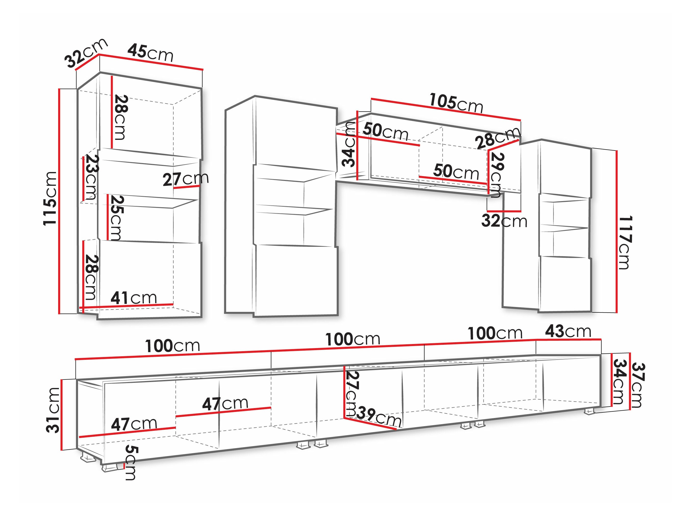 Conjunto de salón Remus XI (Blanco + Blanco brillante)