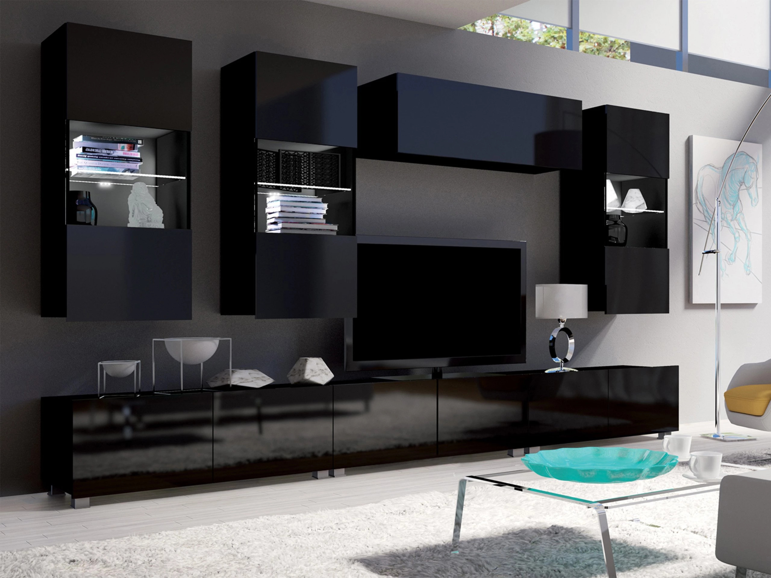 Conjunto de salón Remus XI (Negro + Negro brillante)