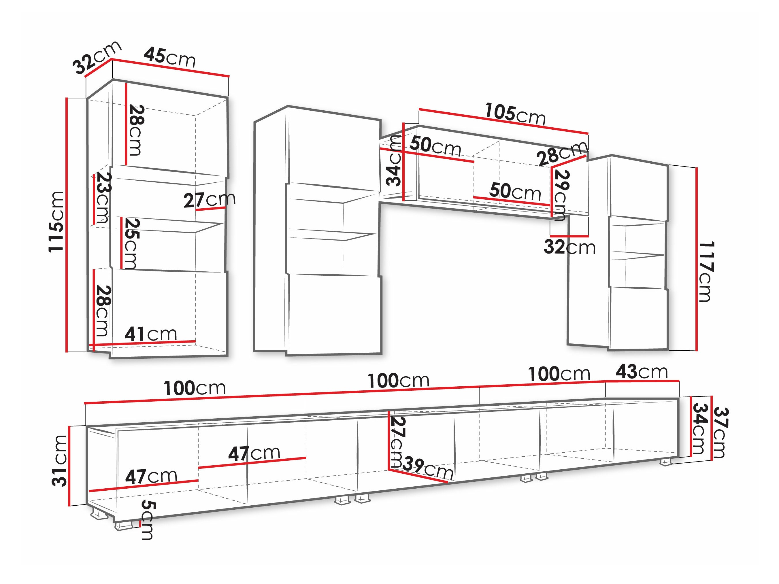 Conjunto de salón Remus XI (Roble dorado + Blanco + Blanco brillante)