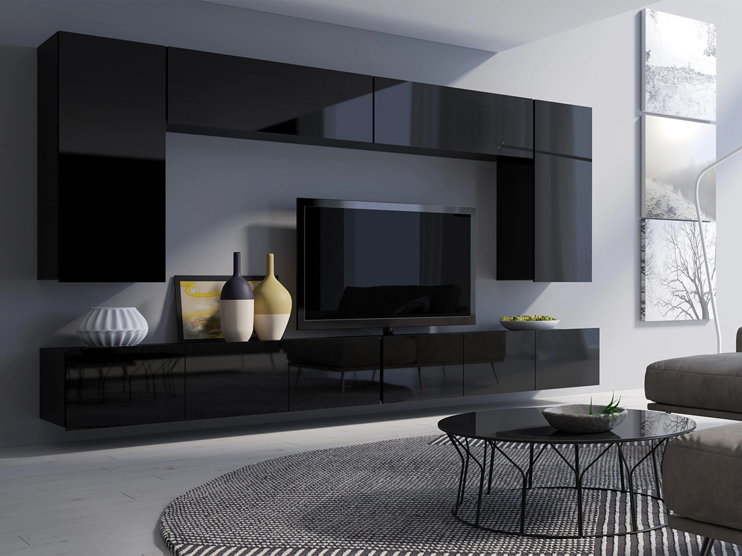 Conjunto de salón Remus XIII (Negro + Negro brillante)