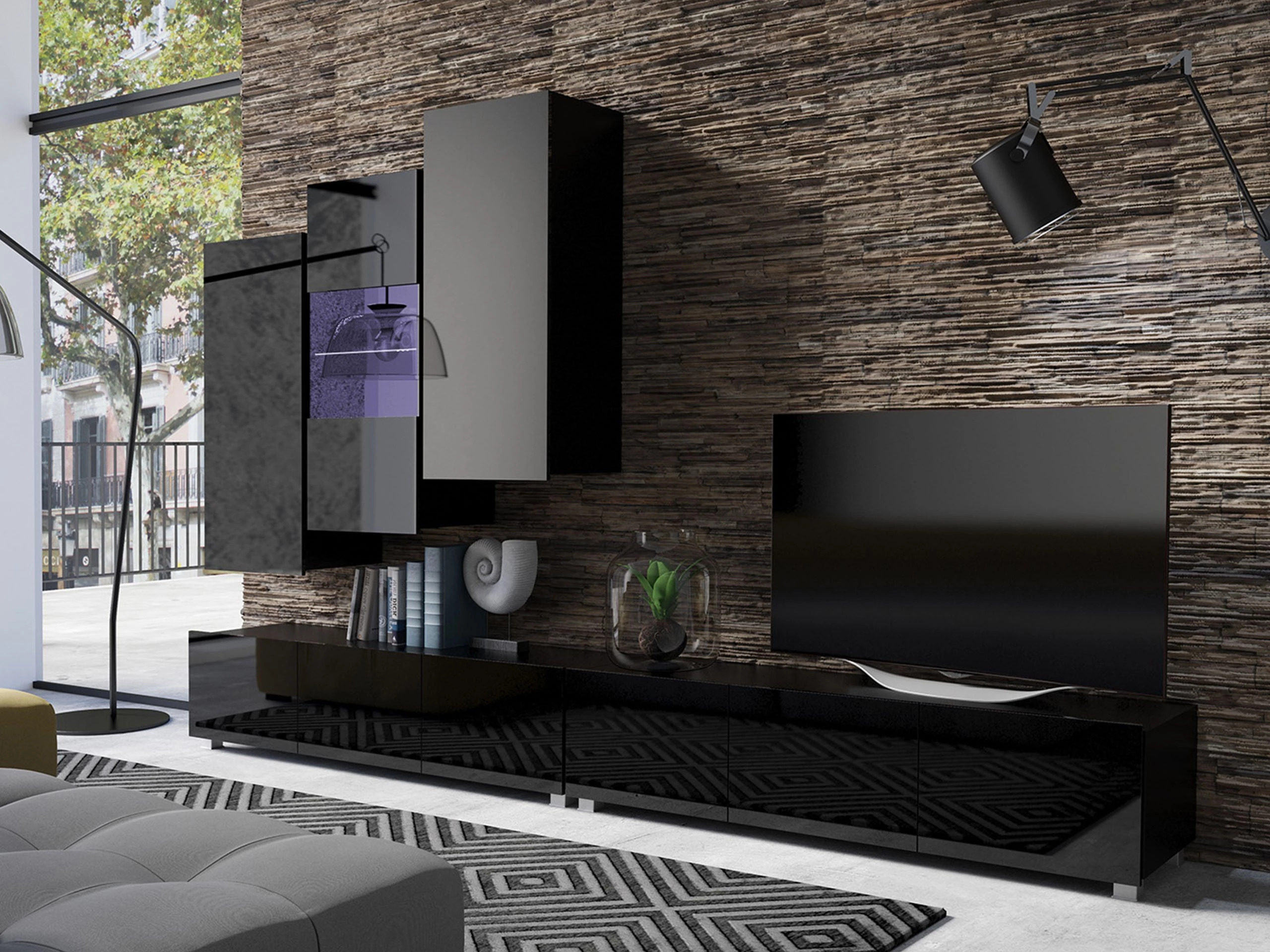 Conjunto de salón Remus XVII (Negro + Negro brillante)