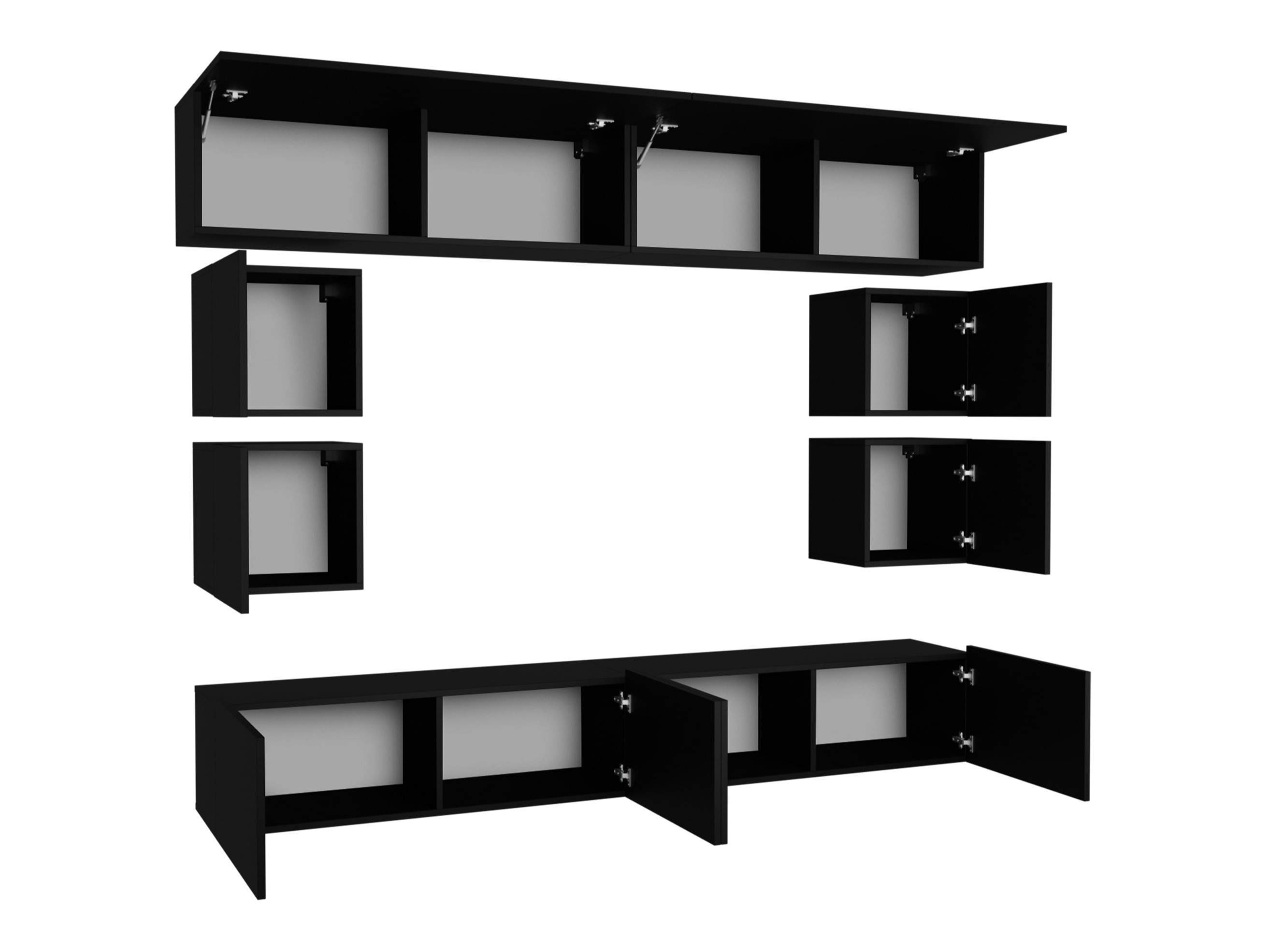 Conjunto de salón Remus XVI (Negro + Negro brillante + Blanco + Blanco brillante)