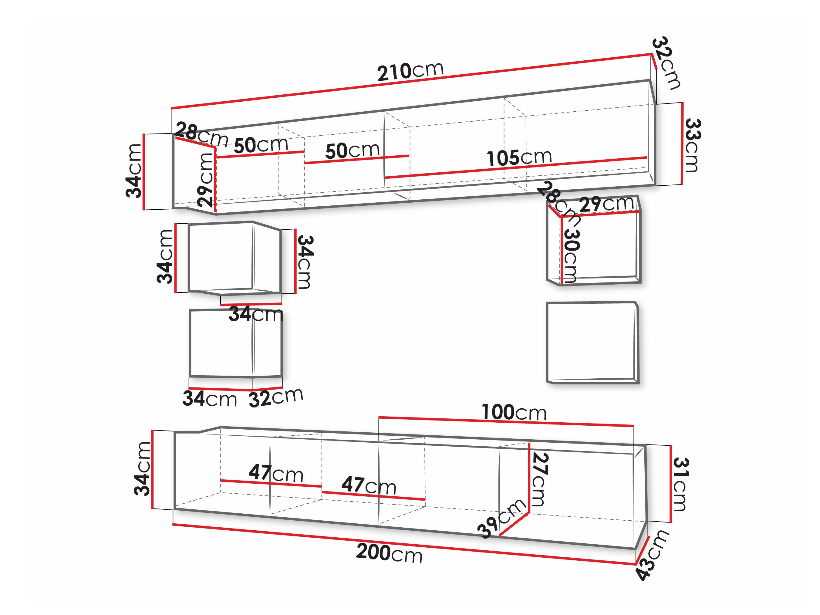 Conjunto de salón Remus XVI (Negro + Negro brillante + Blanco + Blanco brillante)