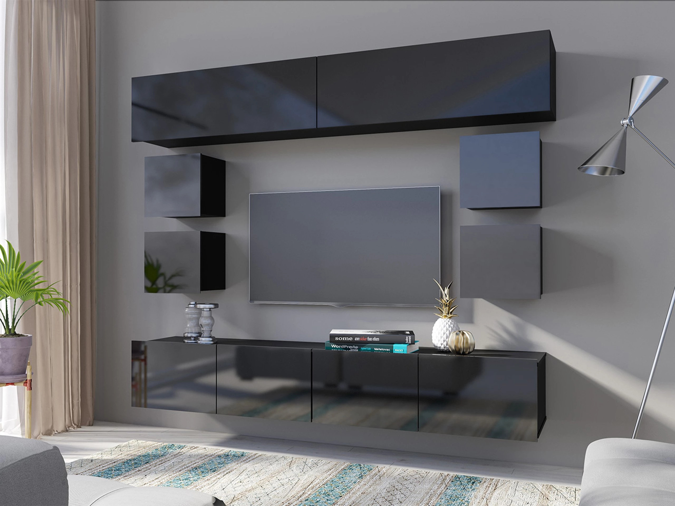 Conjunto de salón Remus XVI (Negro + Negro brillante)