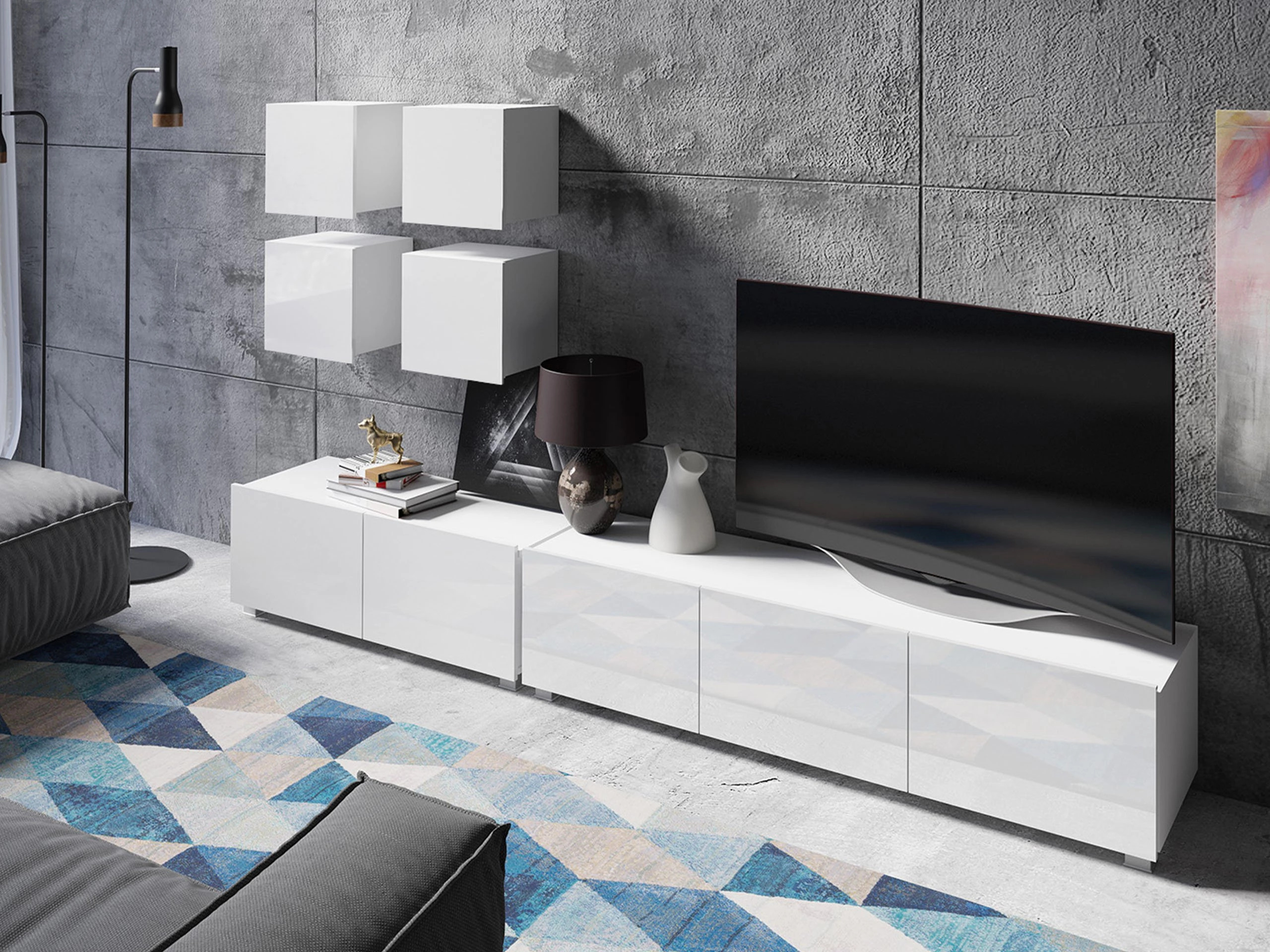 Conjunto de salón Remus XVIII (Blanco + Blanco brillante)