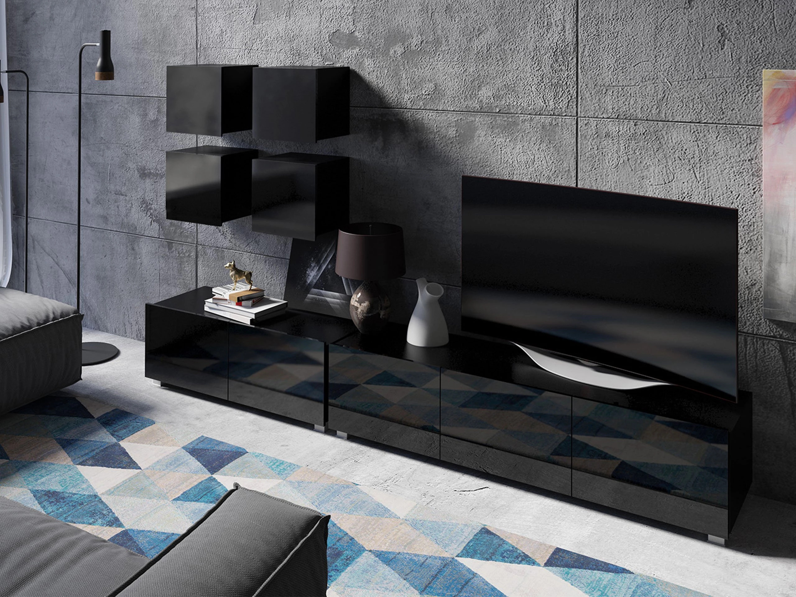 Conjunto de salón Remus XVIII (Negro + Negro brillante)