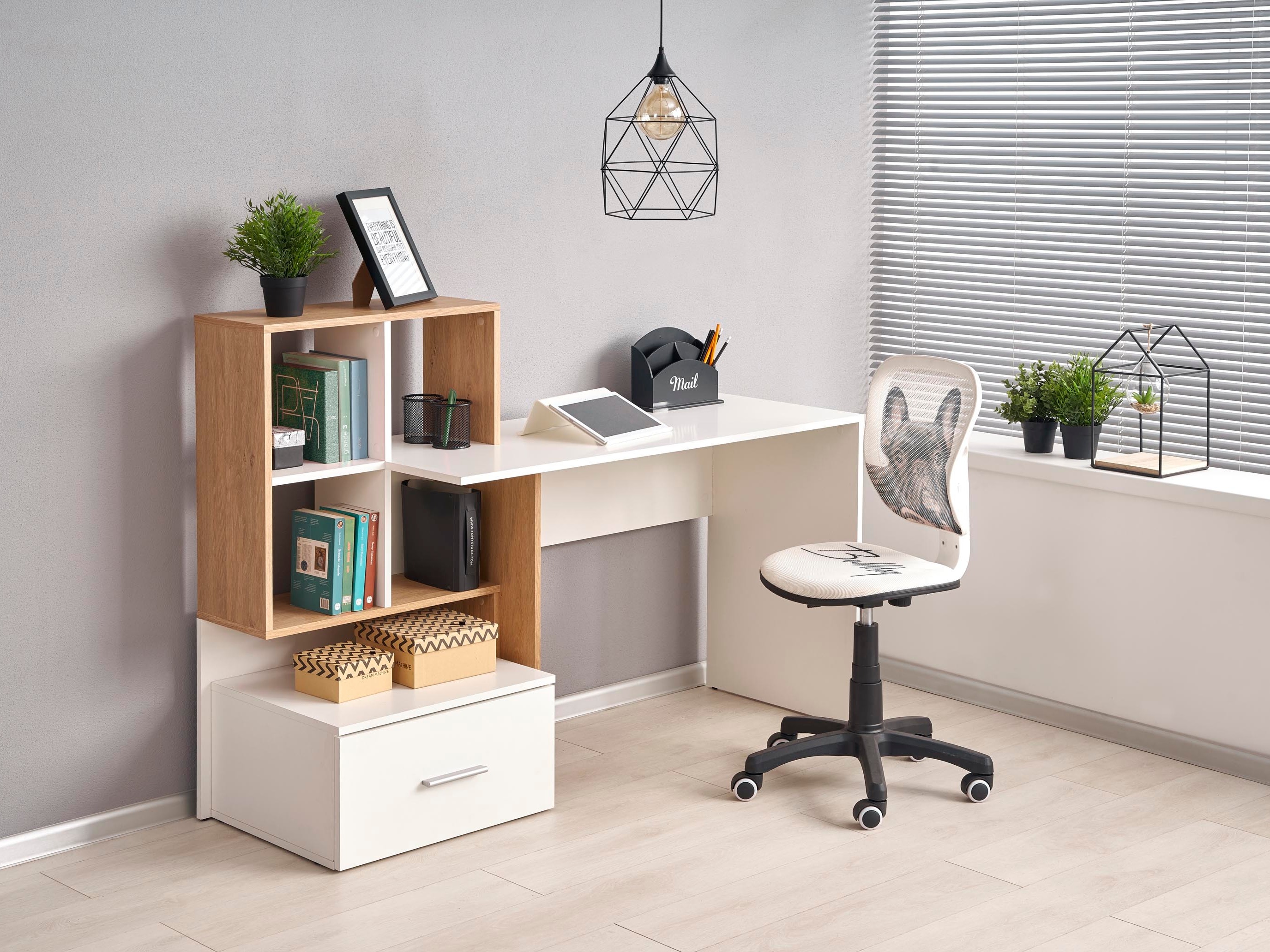 Mesa de oficina Houston 826 (Blanco + Roble dorado)