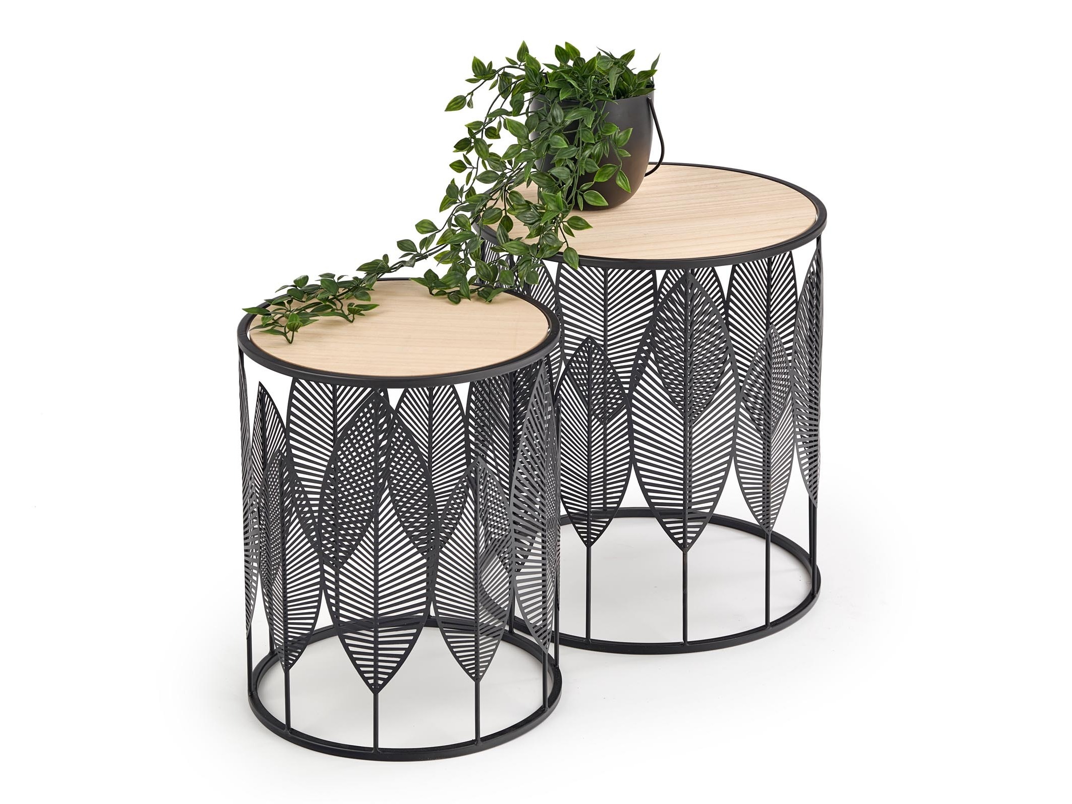 Conjunto de mesas auxiliares Houston 974 (Negro + Luminoso madera)