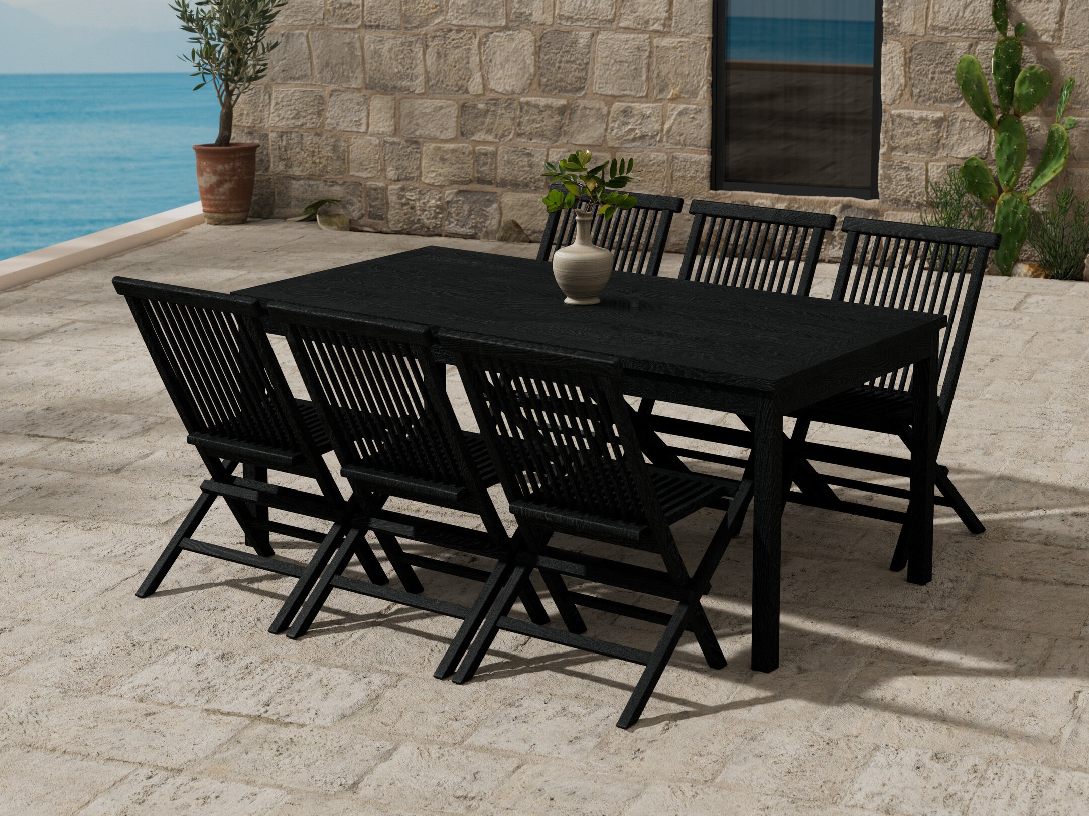 Conjunto de mesa y sillas Nunova 144 (Negro)