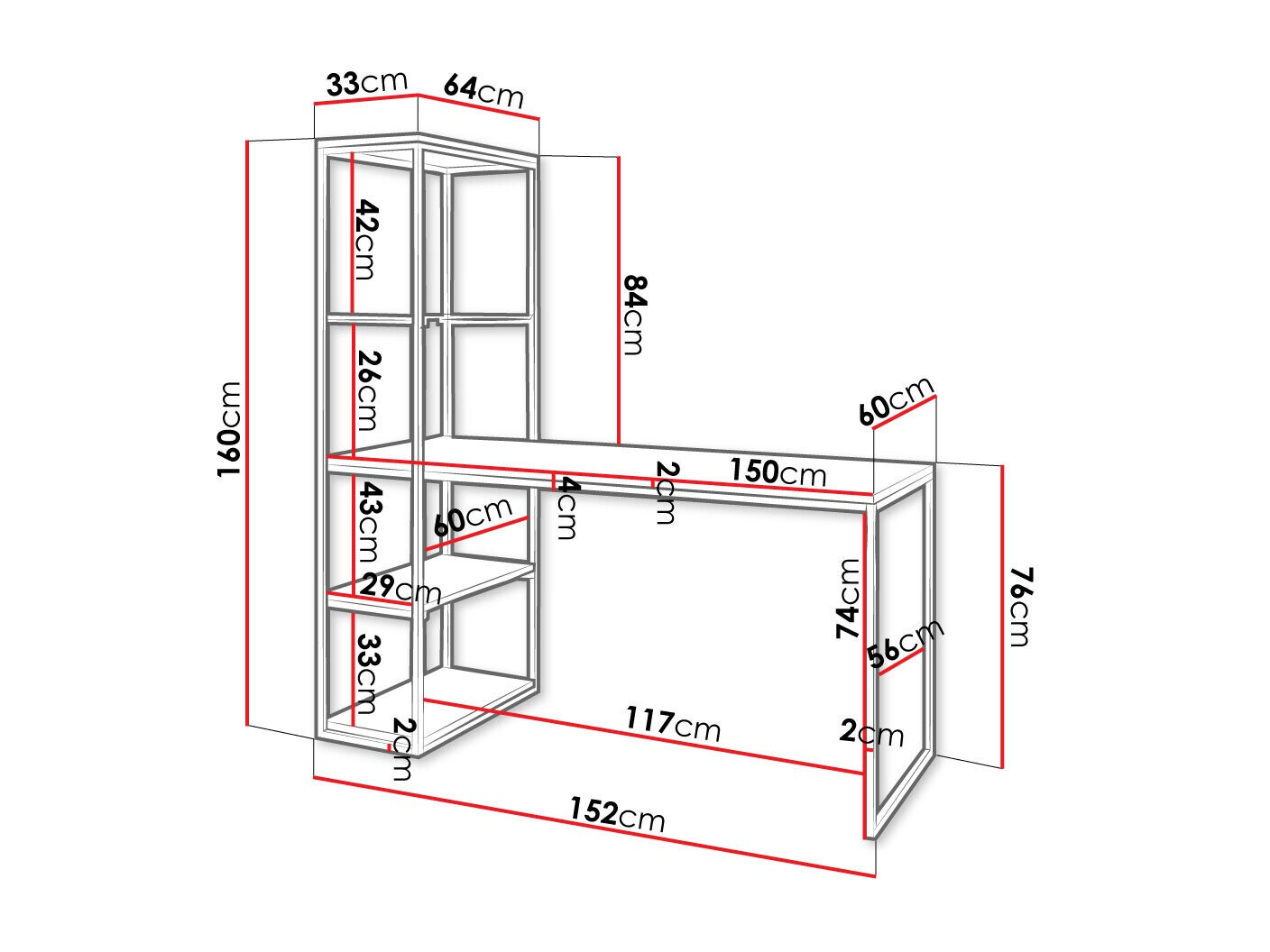 Mesa de oficina Oswego 107 (Marrón + Negro)