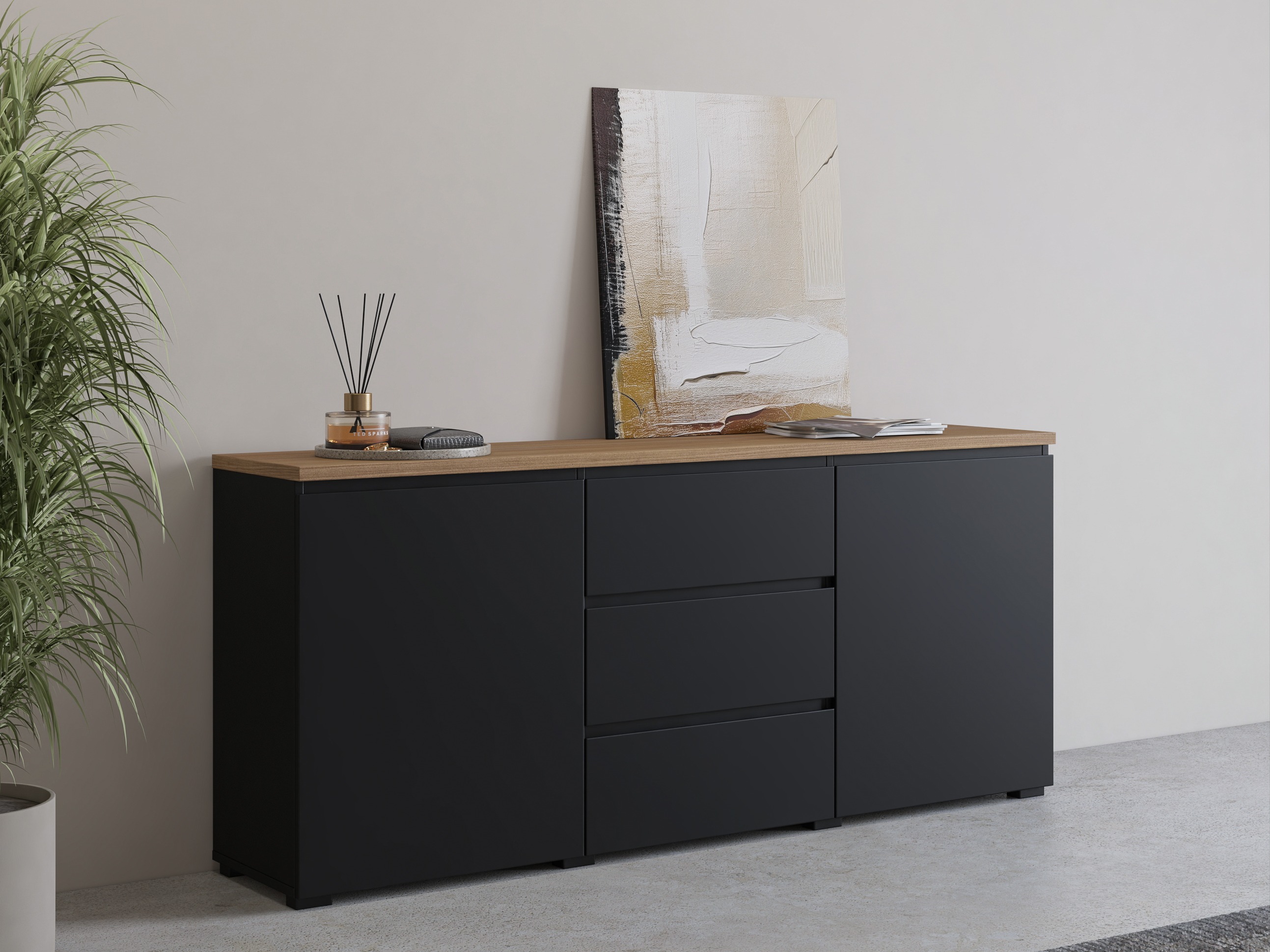 Cómoda Baletu 106 (Negro + Roble)