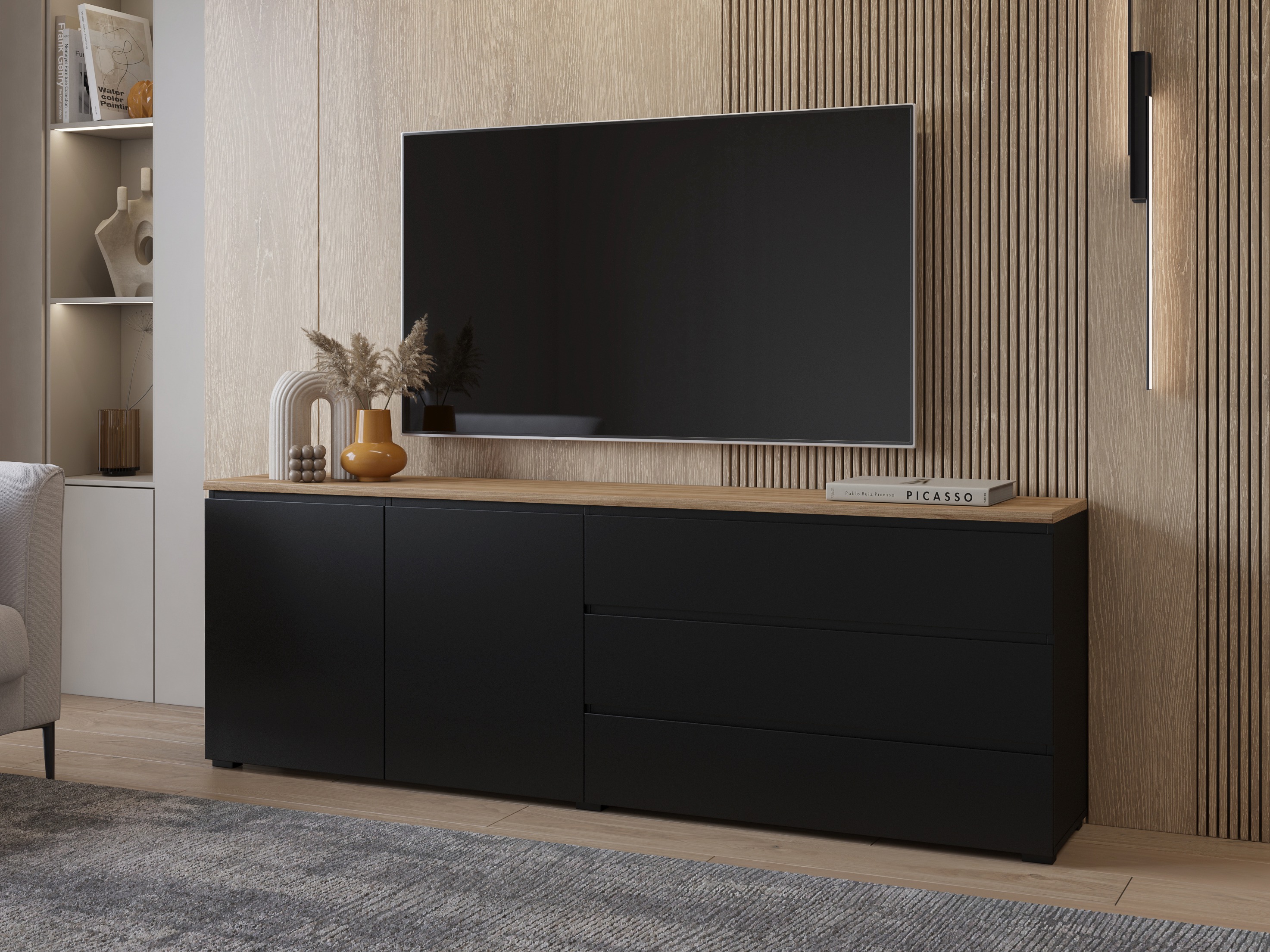 Cómoda Baletu 107 (Negro + Roble)